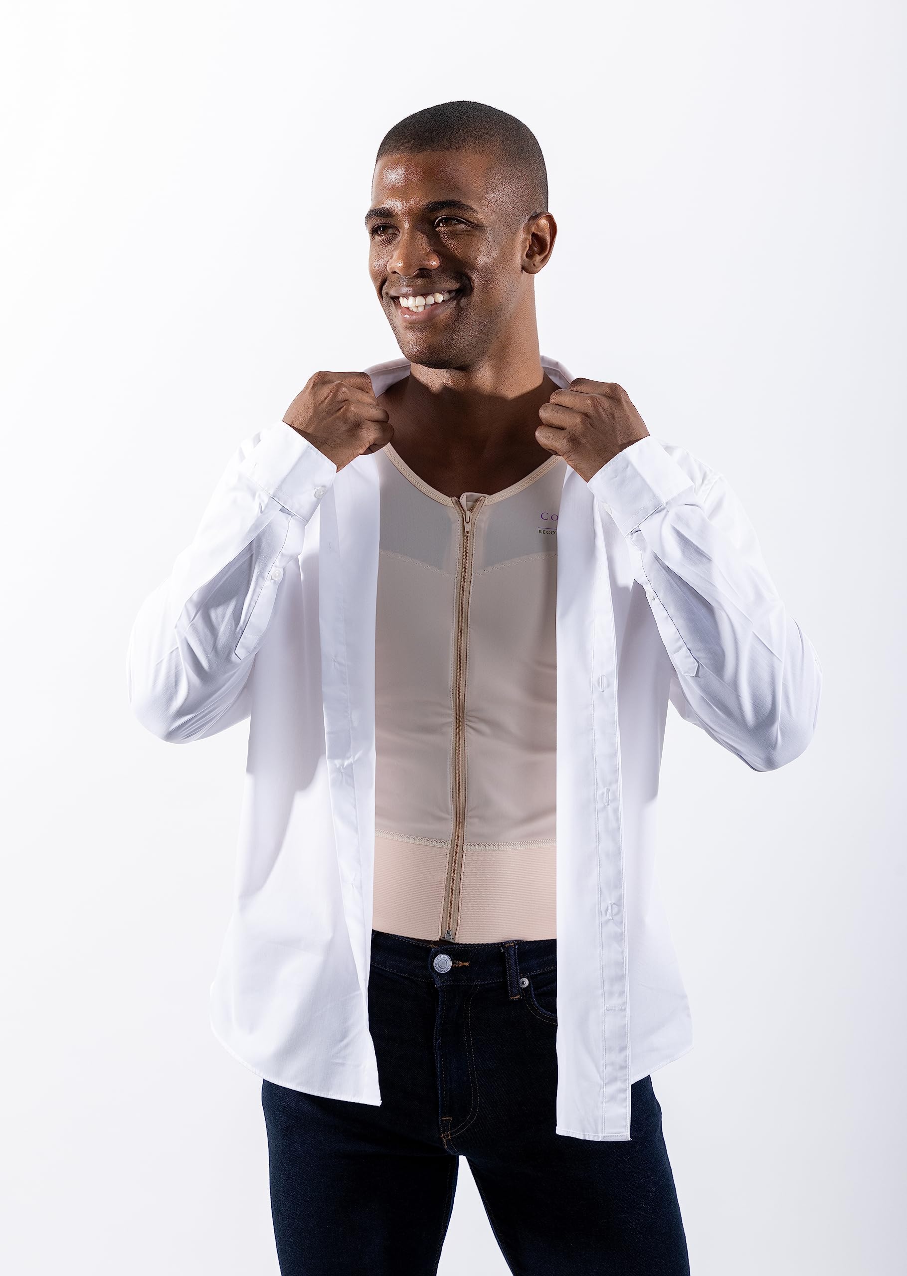 Post Gynecomastia Surgery Chest Compression Vest for Men with Sleeves - 11S BG S Beige - Post-Op Recovery, Swelling Reduction & Comfort Support for Gynecomastia Patients