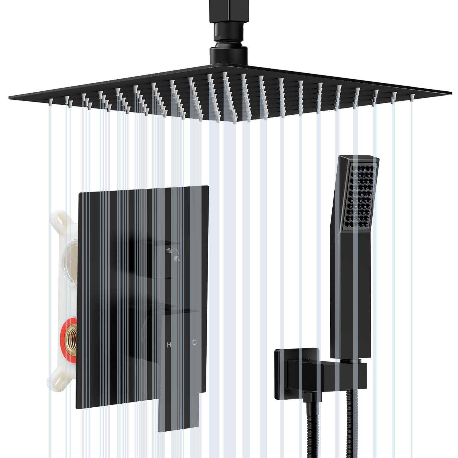 Premium Black Rain Shower Head Combo Set - 10 Inch High Pressure Rainfall Shower & Handheld Spray with Balanced Valve - Modern Ceiling Shower System for Luxury Bathroom Upgrade - Perfect for Master Bath, Spa-Like Experience & Water-Saving Home Renovation