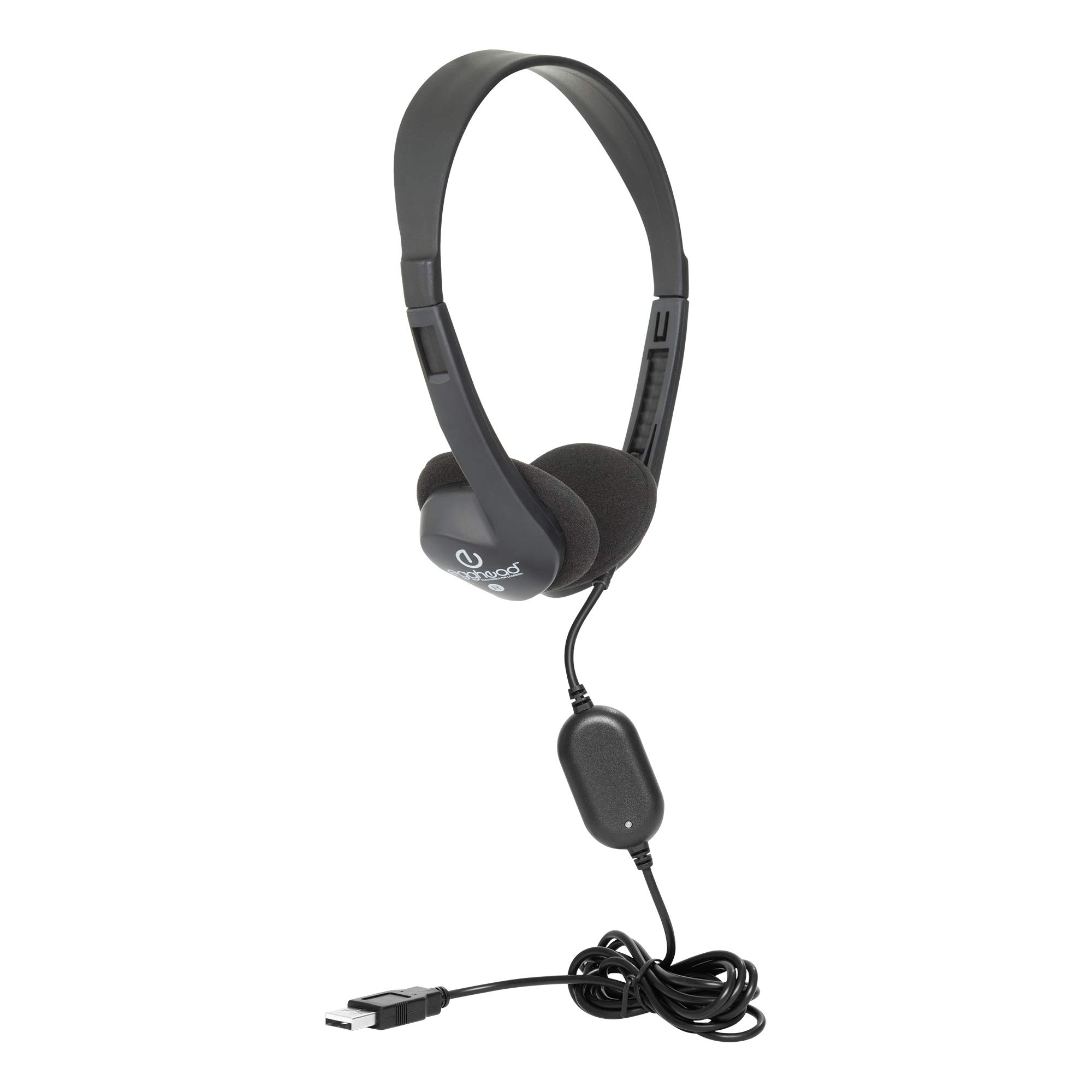 Egghead EGG-IAG-1000USB-20-SO-PK Stereo School Headphones with USB Plug - Bulk Pack of 20 Black Headphones for Classroom, Computer Lab & Online Learning