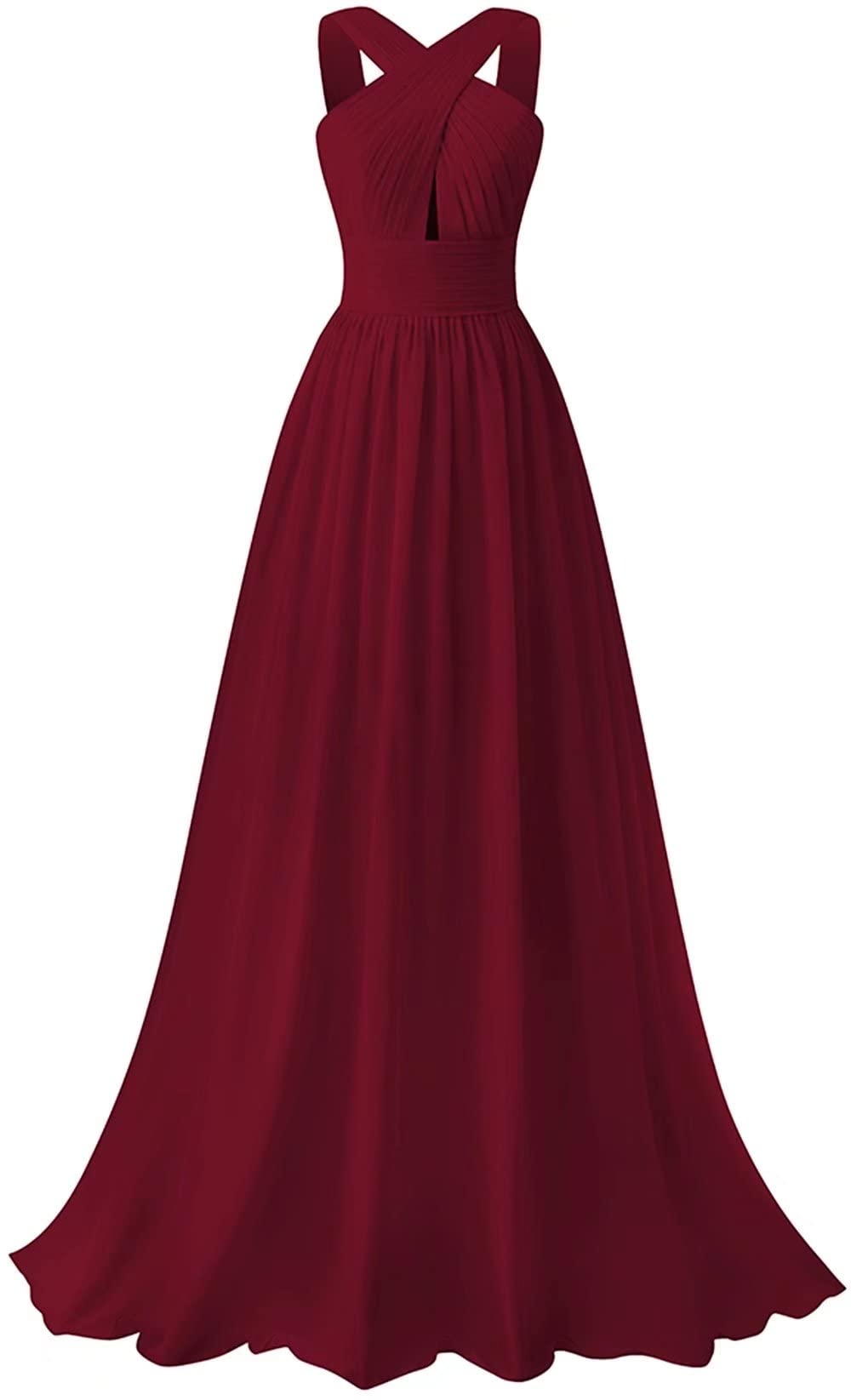 Elegant Crisscross Neck Bridesmaid Dress - Long Chiffon Pleated Gown for Wedding & Prom