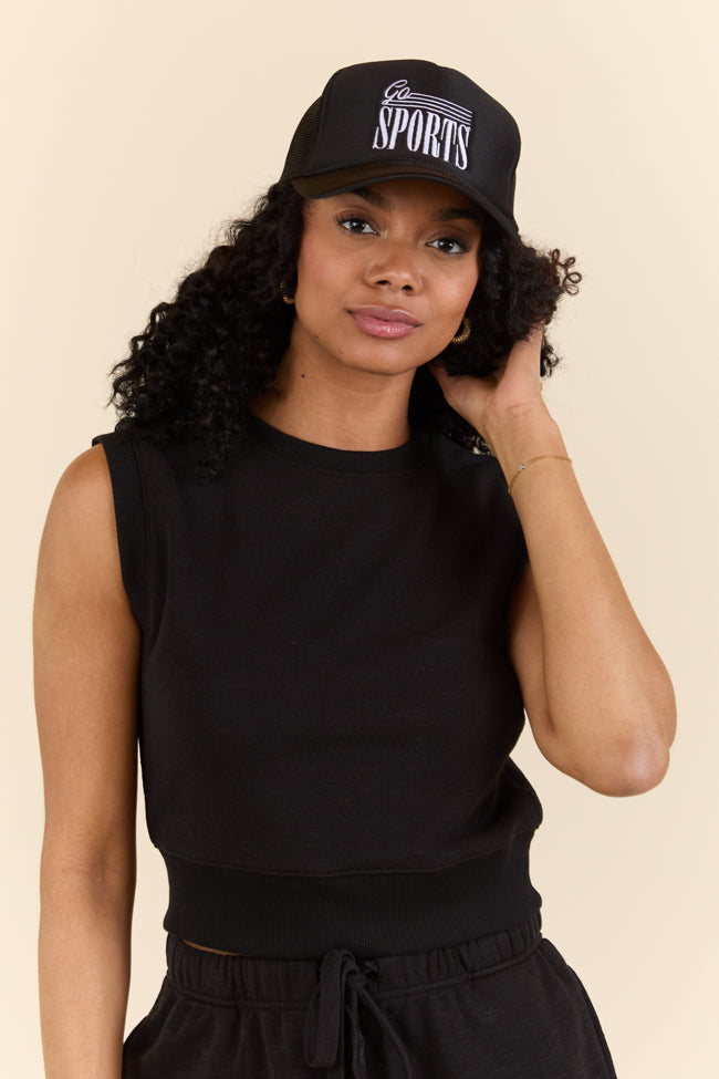 All Star Black Fitted Banded Waist Sleeveless Crop Top for Women - Trendy Summer Fashion, Casual Outfit, Gym Wear & Street Style