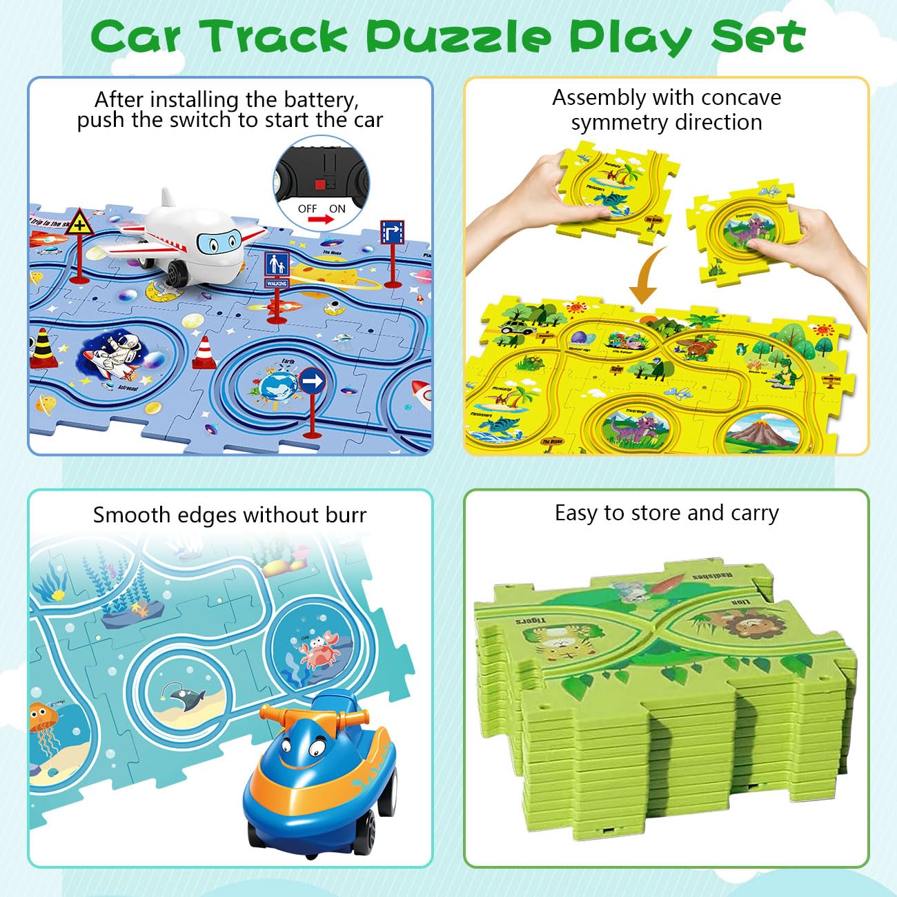 2024 Upgraded DIY Electric Trolley & Toddler Puzzle Track Play Set - Montessori Building Toys with Vehicles & Rail Cars for Kids Ages 3+ (Ocean Theme) | Perfect for Early Learning, Creative Play & STEM Development
