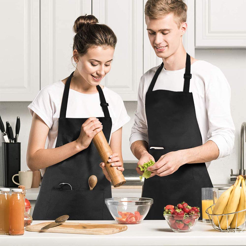 DDSHUN Adjustable Bib Apron with 2 Pockets - Durable Cooking Apron for Men & Women, Long Ties for Home Kitchen, Restaurant, Coffee House, Baking, Gardening, BBQ, and Outdoor Cooking