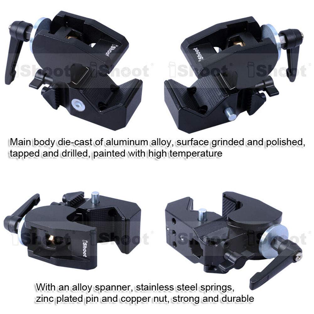 iShoot Super Strong Universal Metal Camera Clamp Holder - Compatible with 5cm Round Tubes, 3cm Square Tubes, Tripods, Light Stands & Boom Arms - Perfect for Photography, Videography, Desk, Bookshelf & Wooden Board Mounting