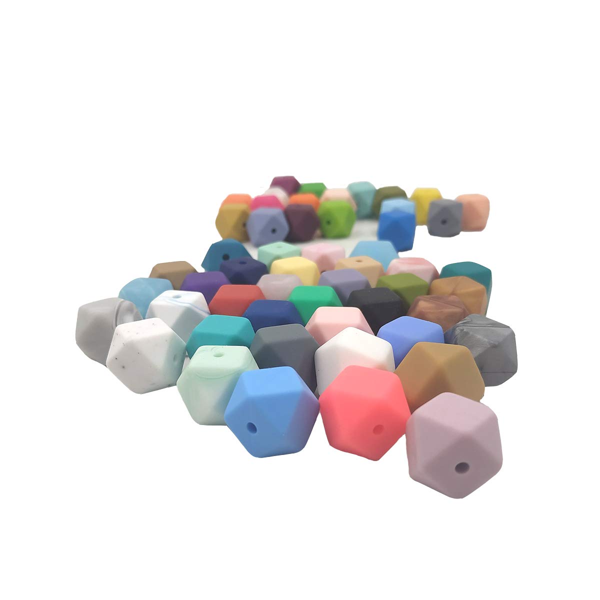 14mm Hexagonal Silicone Beads for DIY Jewelry & Keychains - 50pcs Bulk Craft Beads for Pens & Lanyards