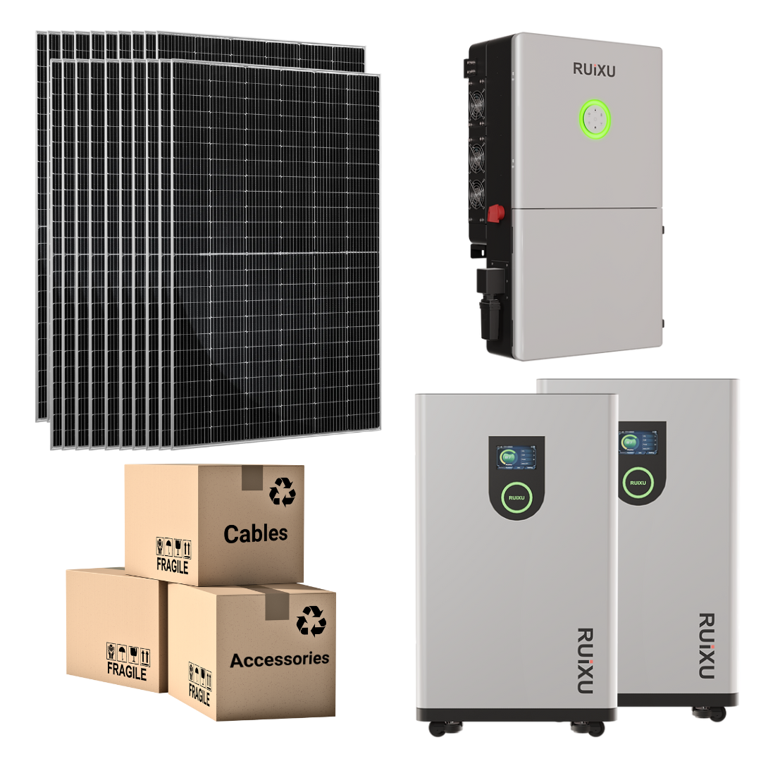 48V Solar Power Kit - 16kWh/32kWh Battery Bank + 11.4kW Hybrid Inverter + 550W Solar Panels for Home Backup & Off-Grid Power - Perfect for Emergency Power, RV, and Remote Cabins