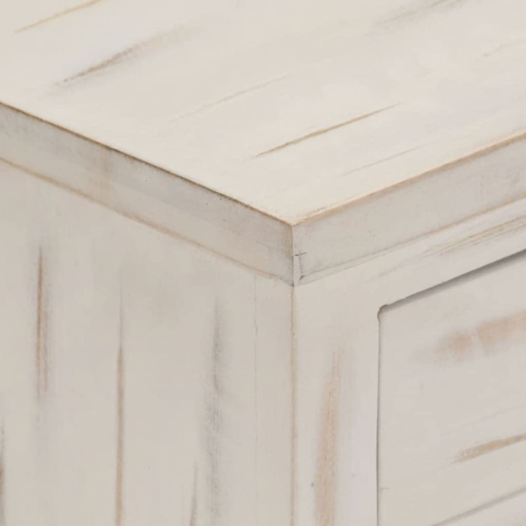 vidaXL Solid Mango Wood Bedside Cabinet with Drawer and Door - Antique-Style White Nightstand for Bedroom, Living Room, 15.7