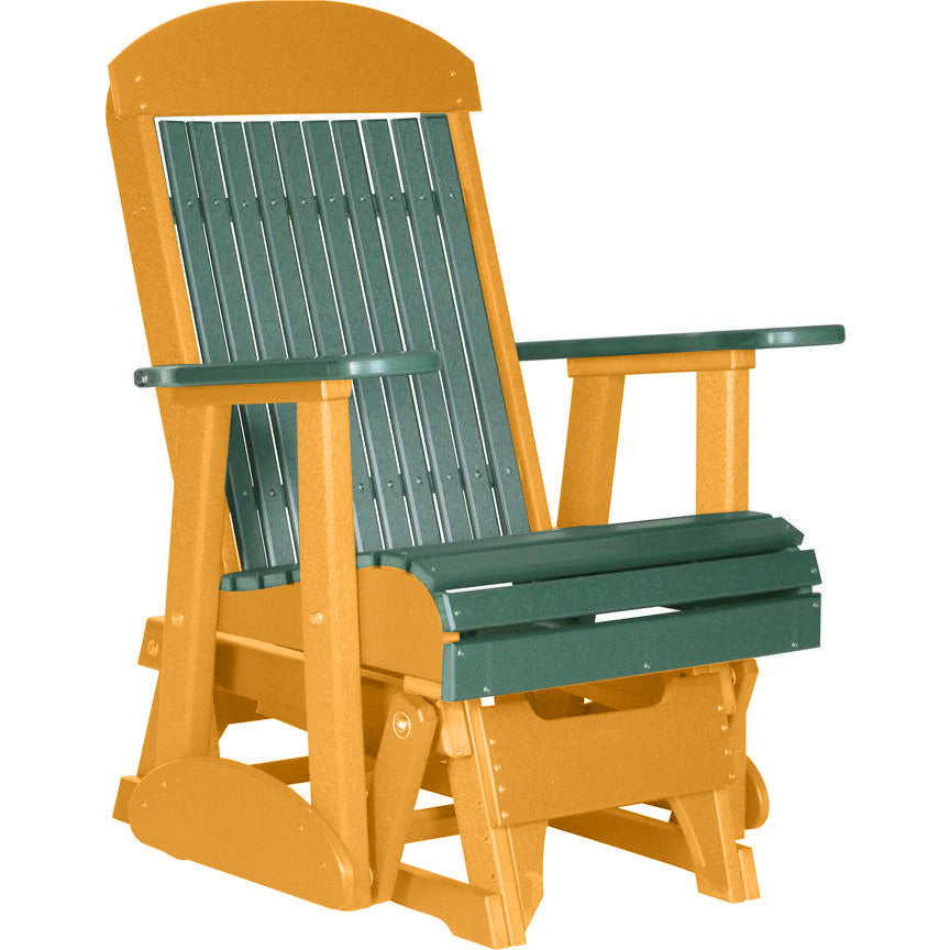 LuxCraft Green 2 Foot Classic Highback Recycled Plastic Glider Chair - Eco-Friendly Outdoor Rocking Chair for Patio, Garden & Relaxation