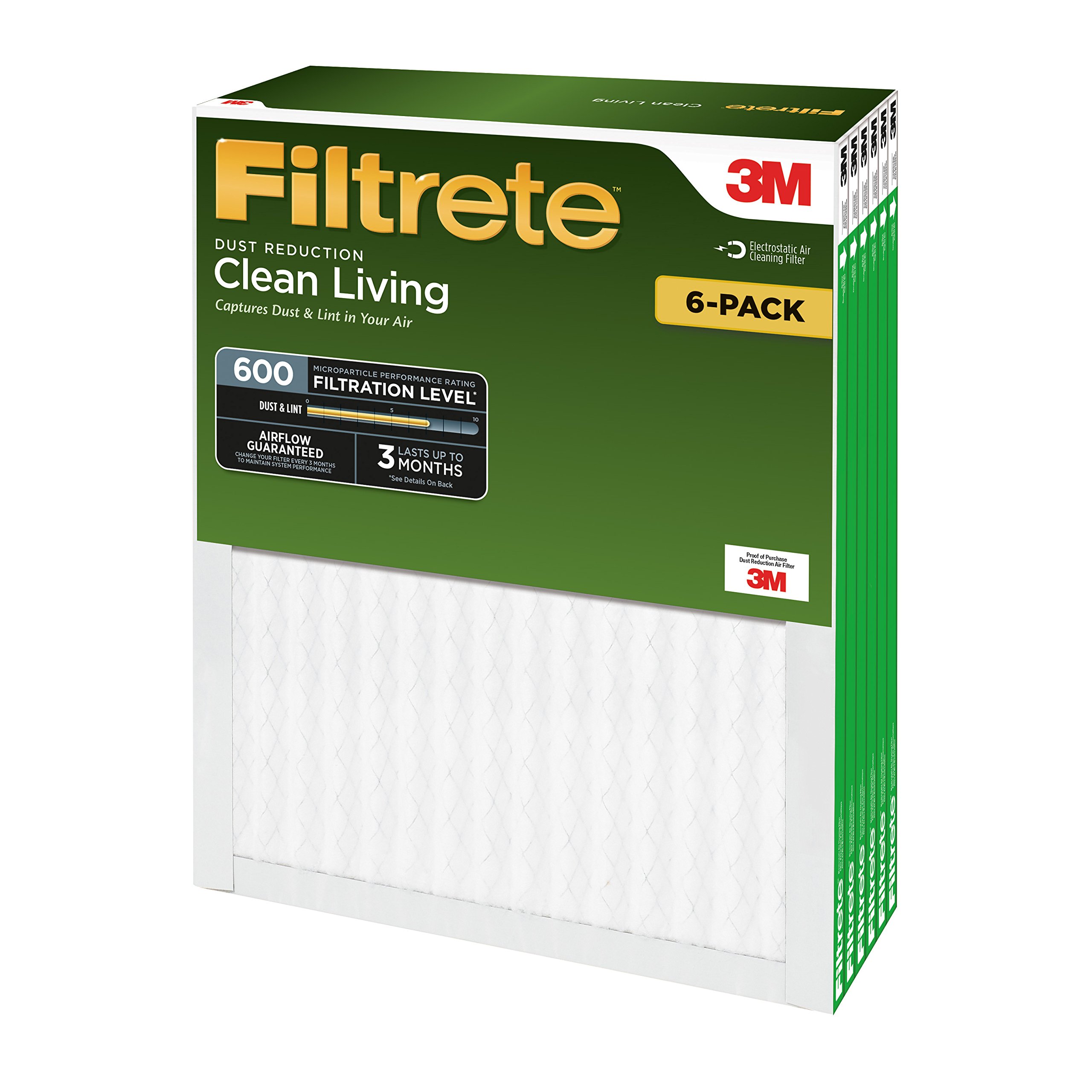 Filtrete Clean Living Dust Reduction AC Furnace Air Filter MPR 600, 14x30x1 Inches, 6-Pack - Improves Indoor Air Quality for Homes & Offices