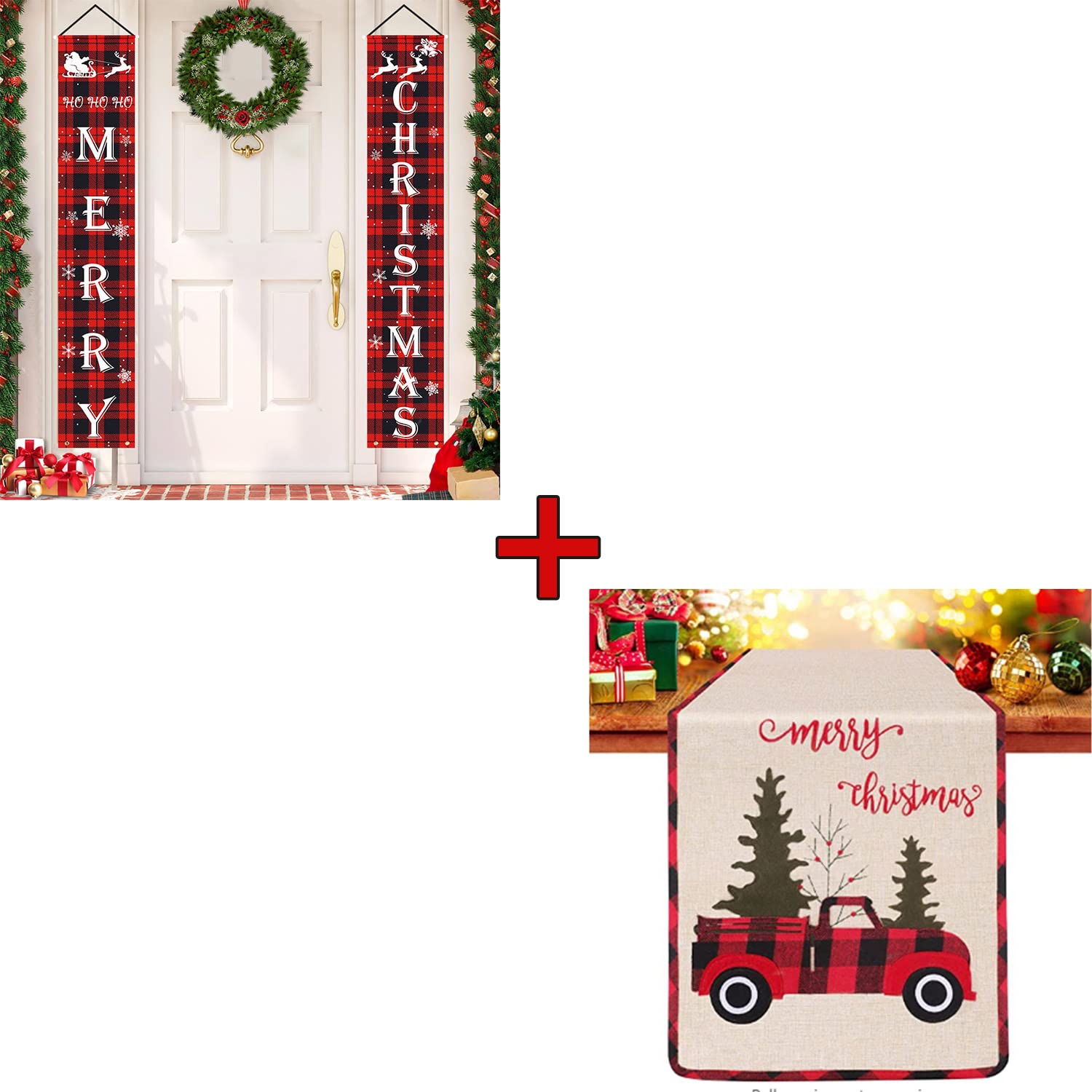 Christmas Table Runner - Farmhouse Holiday Decor for Indoor & Outdoor Tables - Perfect for Christmas Dinner, Party, and Festive Home Decoration