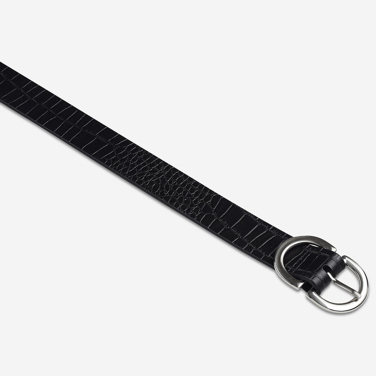 Reverse Buckle Belt - Black Crocodile Embossed Leather with Silver Hardware | Stylish & Durable for Casual, Business & Formal Occasions