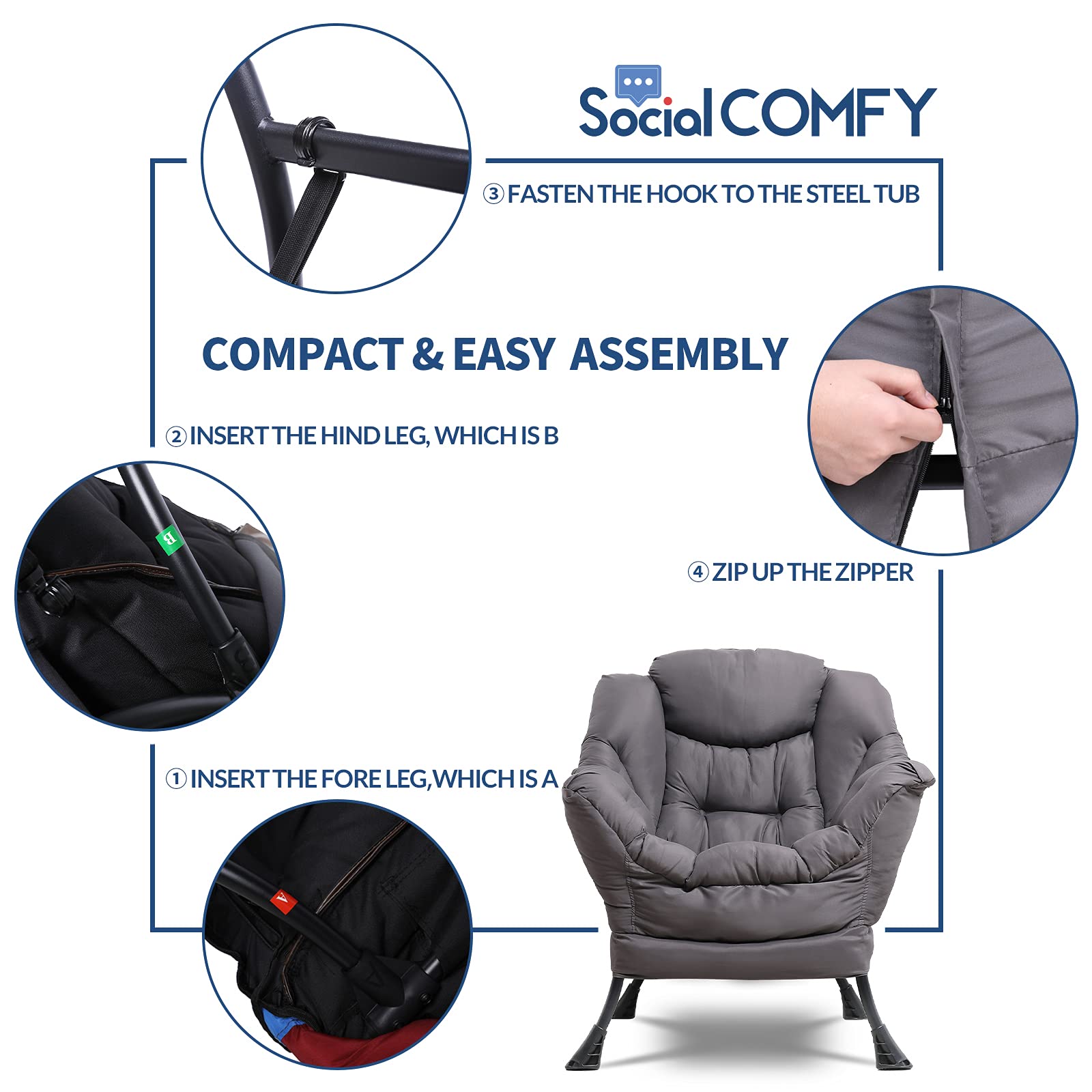 Modern Velvet Fabric Recliner Chair - Soft Upholstered Single Armchair with Side Pocket | Comfortable Accent Lounge Chair for Living Room, Bedroom & Office | Perfect for Relaxing, Reading & Watching TV (Grey)