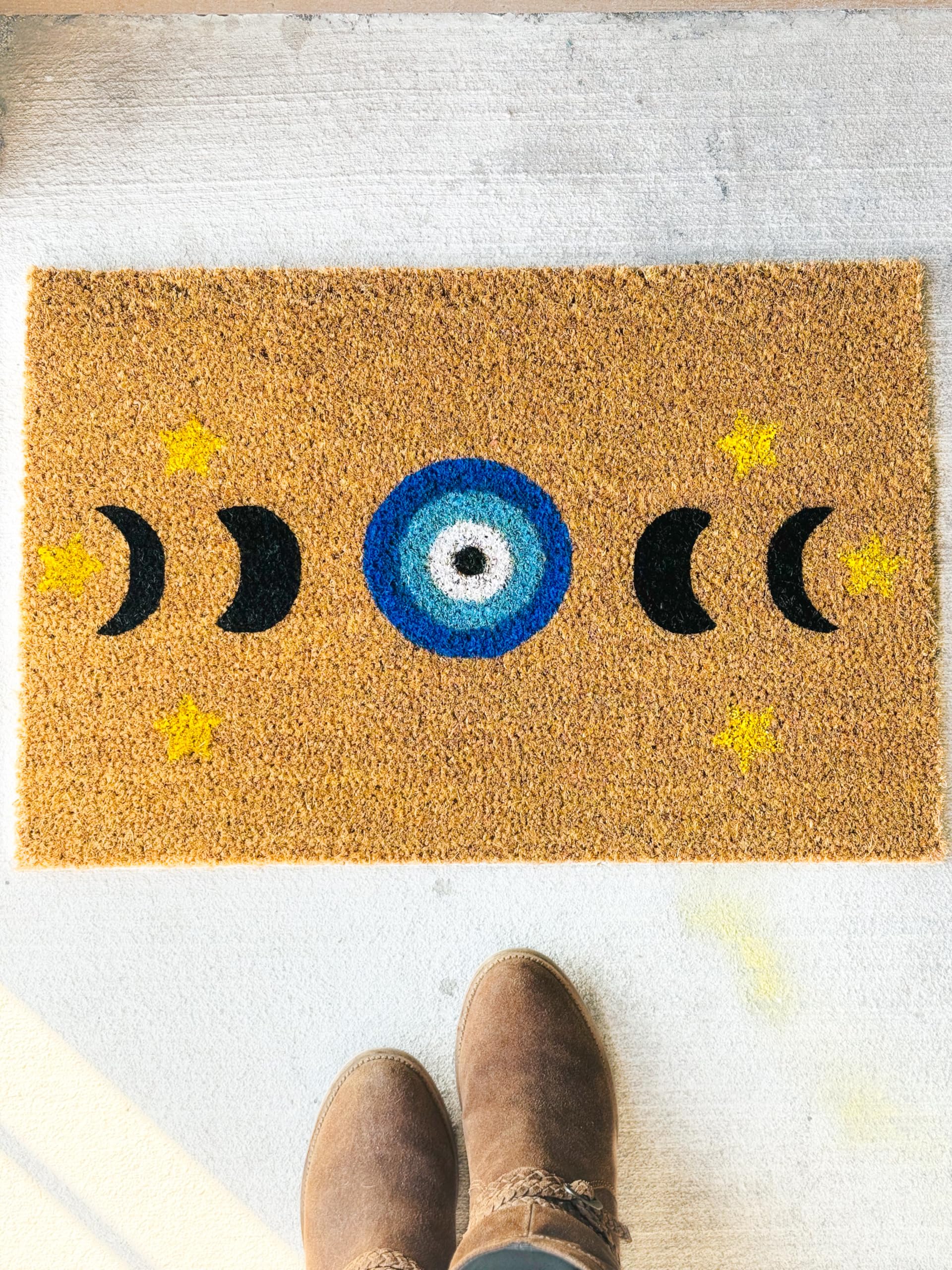 Evil Eye Moon Phases Door Mat - Boho Spiritual Rug for Home & Outdoor (24x36