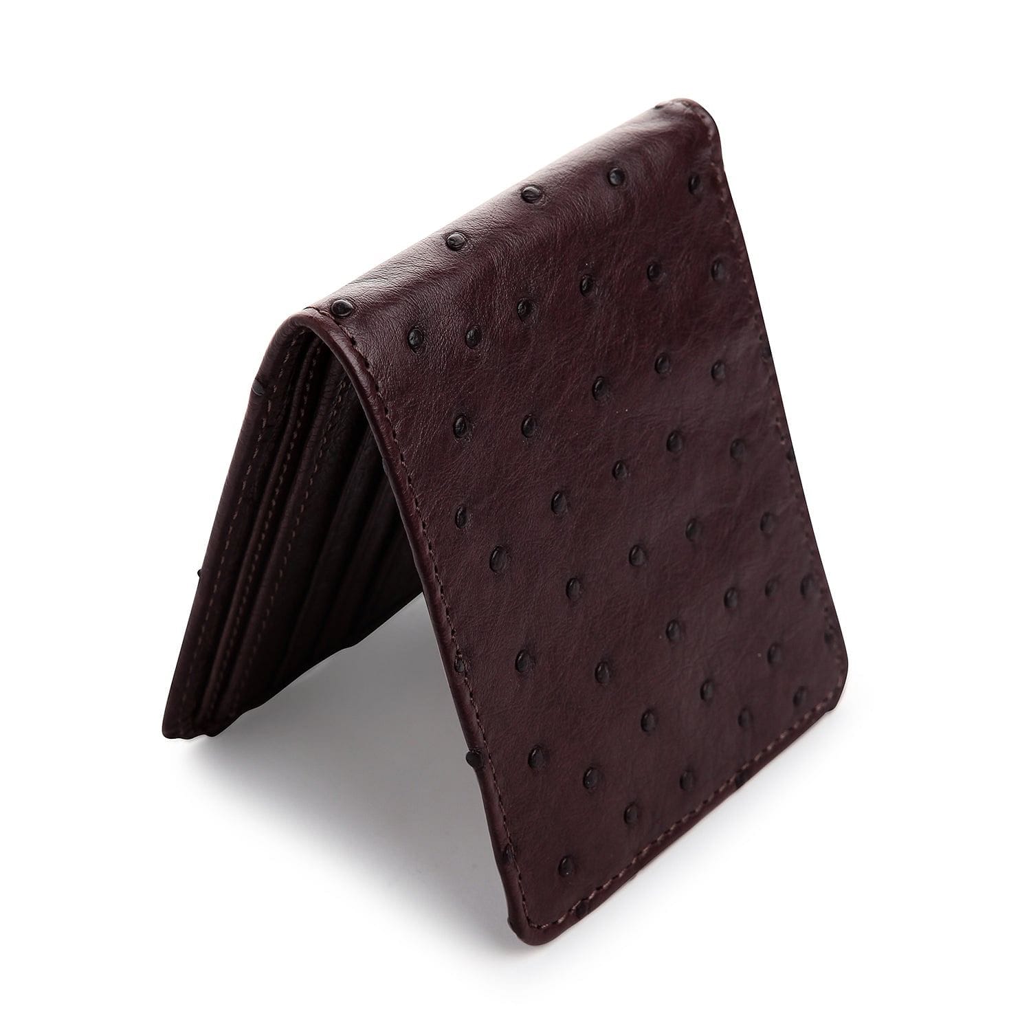 Genuine Dark Brown Ostrich Leather Men's Wallet - Slim Bifold RFID Blocking for Everyday Use & Travel