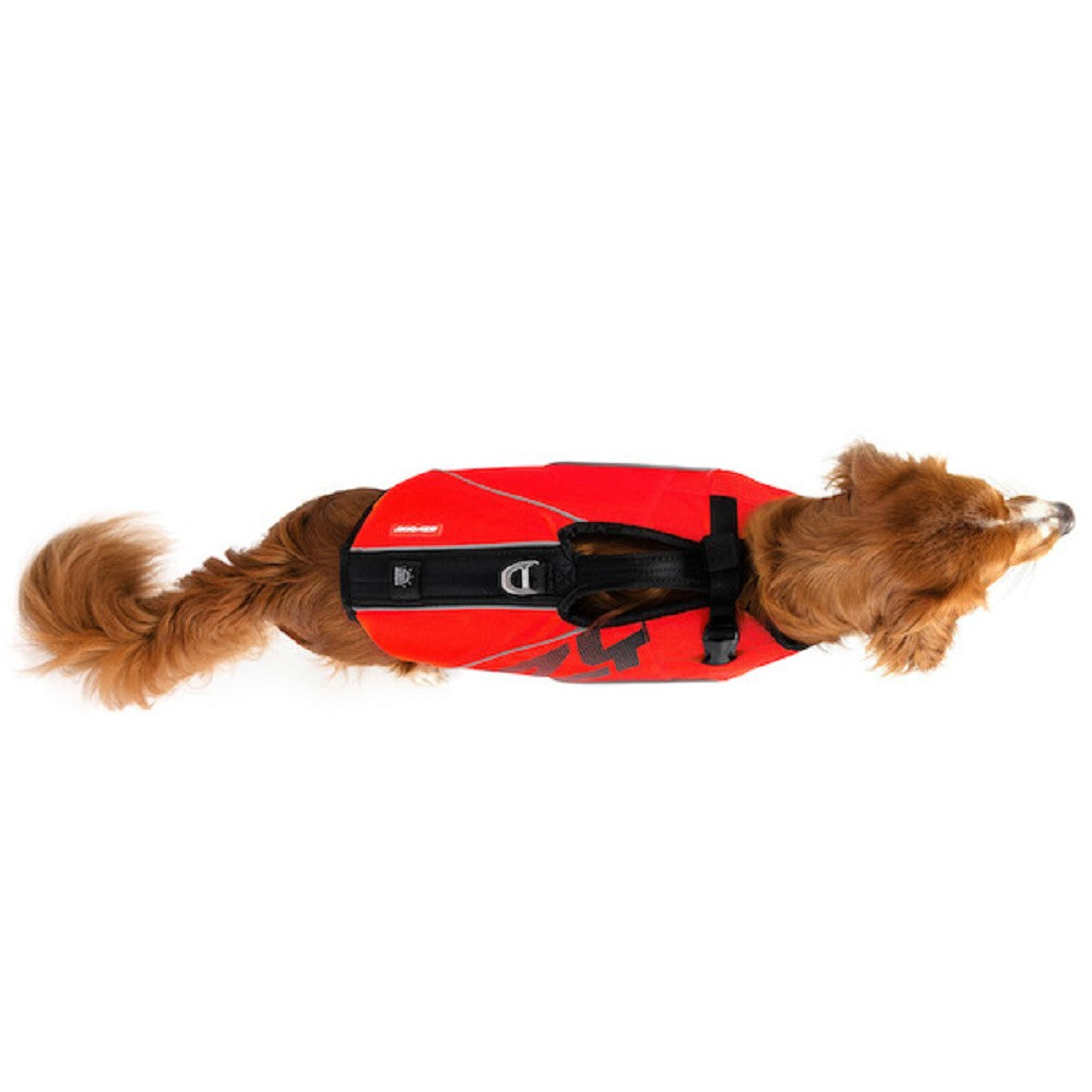 DFD X2 Boost Dog Life Jacket - High Visibility & Adjustable Pet Safety Vest for Swimming, Boating & Water Activities - Orange & Blue Flotation Vest for Small to Large Dogs