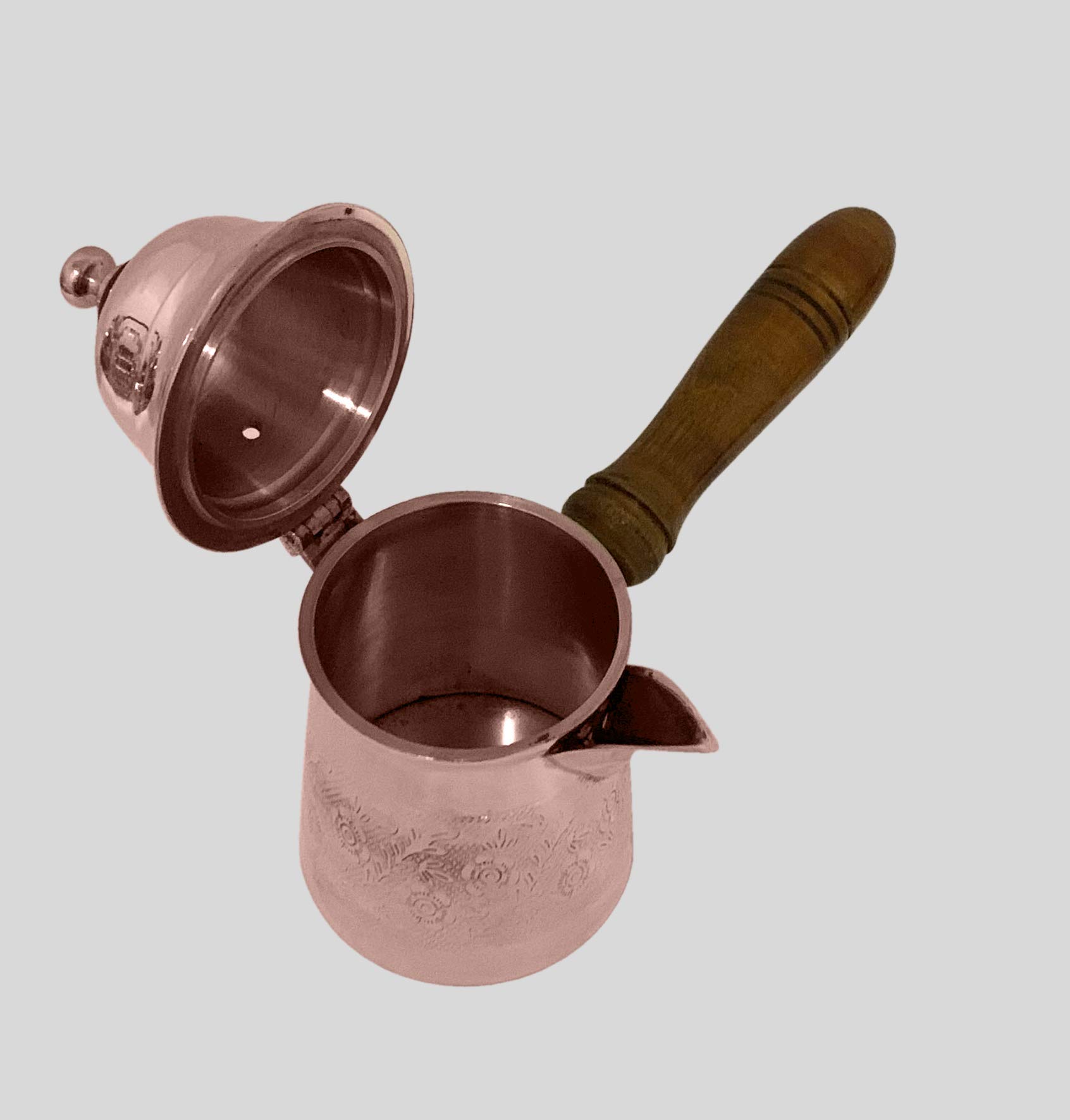 5 Inch Floral Brass Turkish Greek Arabic Coffee Pot - Stovetop Coffee Maker for Kahwa, Kashmiri Tea & Tibetan Brews - 6 Oz Copper Kettle with Traditional Design - Perfect for Home Brewing, Gifts & Cultural Ceremonies