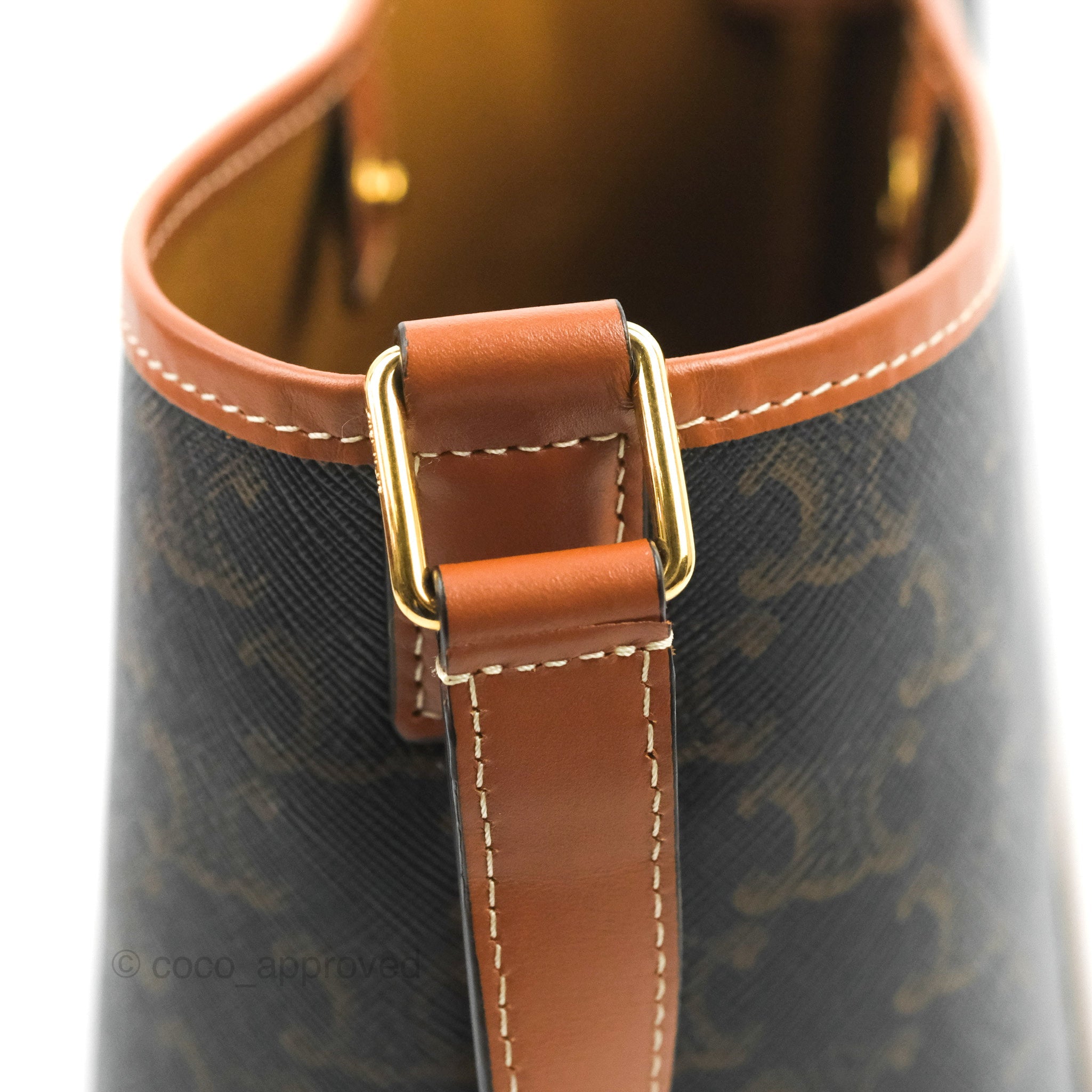 Celine Small Bucket Bag in Triomphe Canvas & Tan Calfskin Leather - Perfect for Everyday Use, Work & Travel Accessories