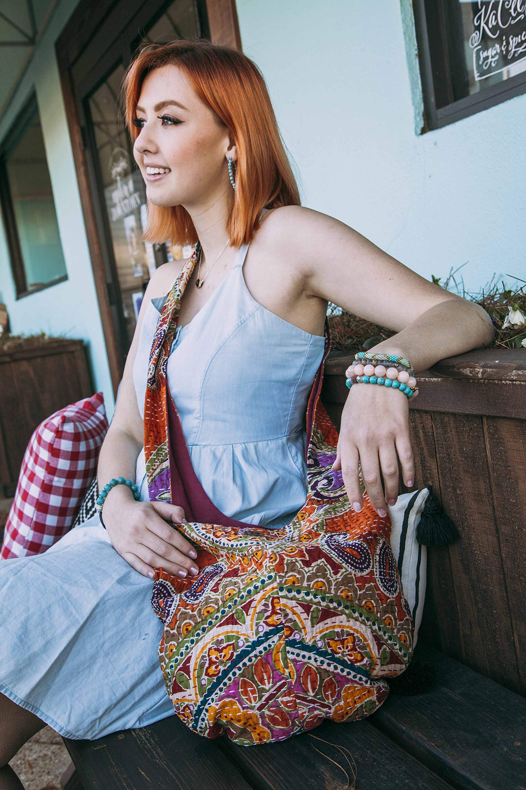 Handmade Kantha Fabric Sling Bag for Women - Unique Boho Crossbody Purse, Stylish Shoulder Bag for Shopping, Travel & Everyday Use