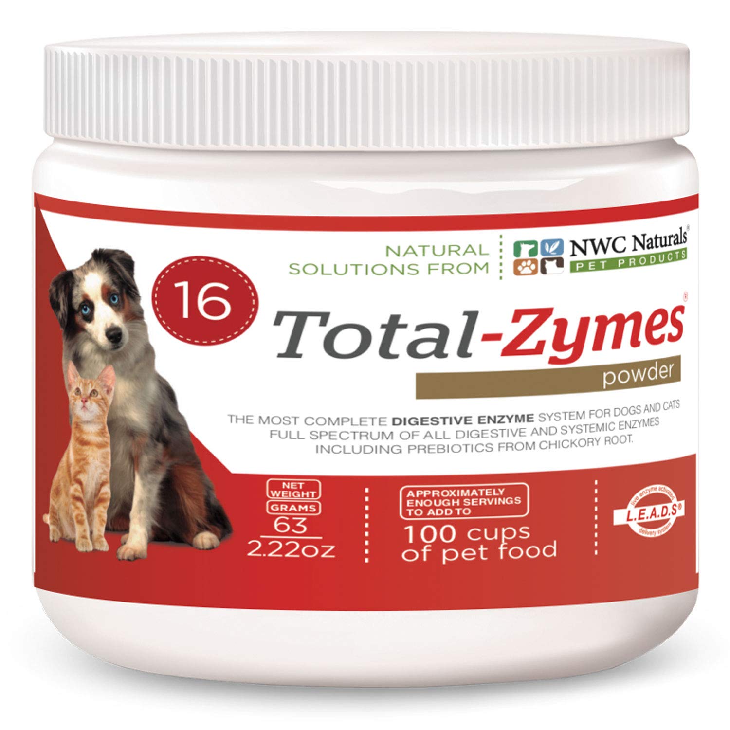 Total-Zymes Digestive Enzymes for Dogs & Cats – Gut Health Supplement with Prebiotics | Supports Food Digestion, Nutrient Absorption & Reduces Gas & Bloating | Unflavored Dog & Cat Food Additive (100 Servings, 2.2oz) – Ideal for Sensitive Stomachs & Digestive Support