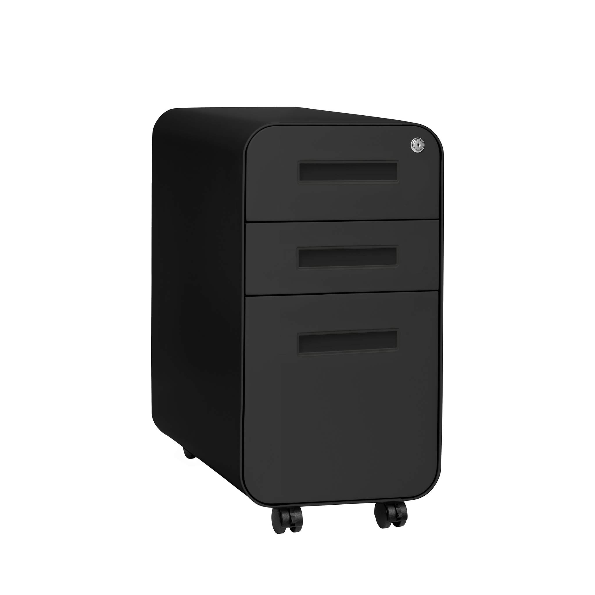 Laura Davidson 3-Drawer Mobile File Cabinet with Lock - Under Desk Metal Filing Cabinet for Legal/Letter Folders, Wheels & Adjustable Feet, Pre-Assembled Black - Perfect for Home Office, Small Business & Workspace Organization