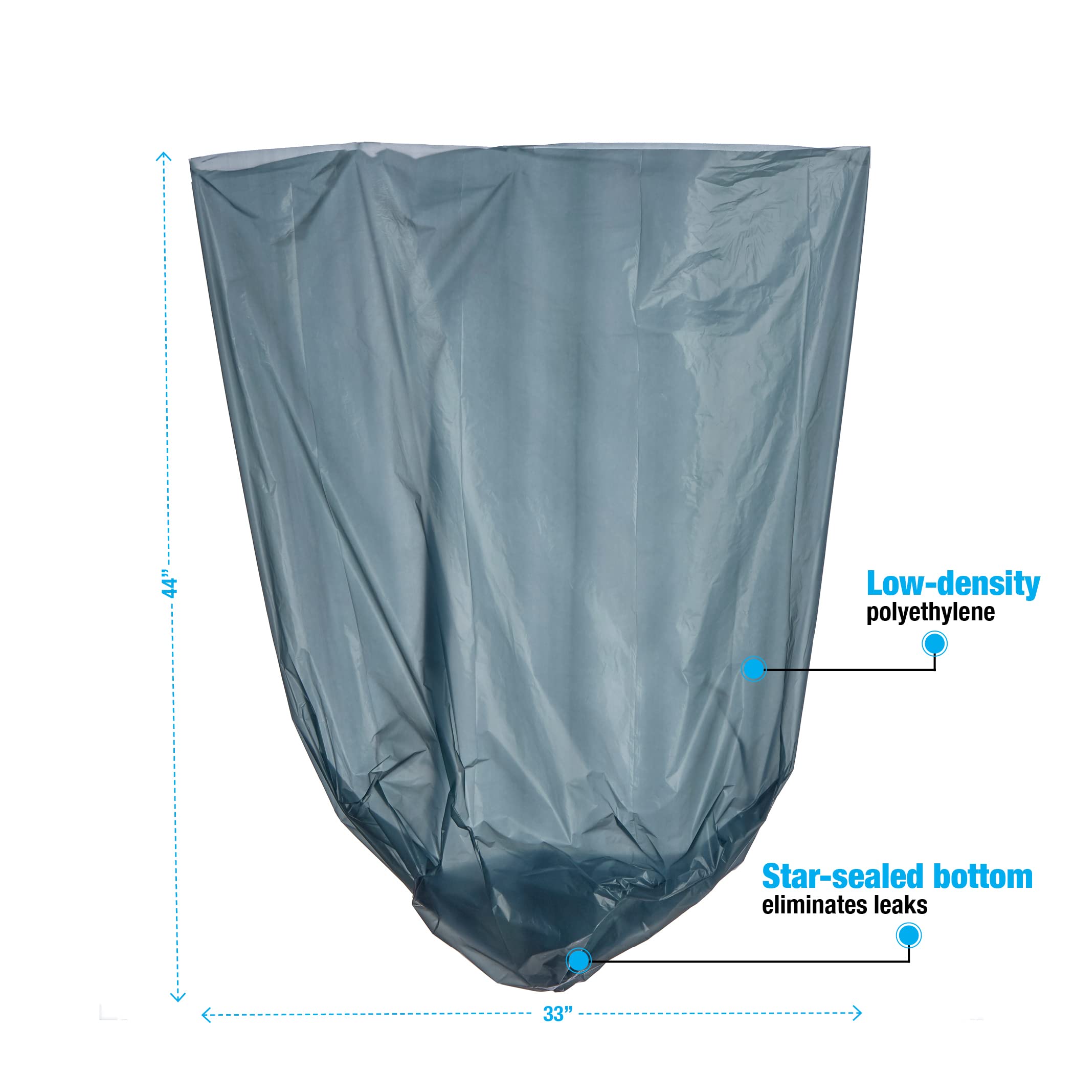 Premium Commercial Trash Can Liners - Heavy Duty 32 Gallon 33x44 Leak-Proof Garbage Bags for Offices, Restaurants & Schools (200 Count, .98 Mil Thick, Blue) - Made in USA - Ideal for High-Traffic Areas & Bulk Waste Disposal