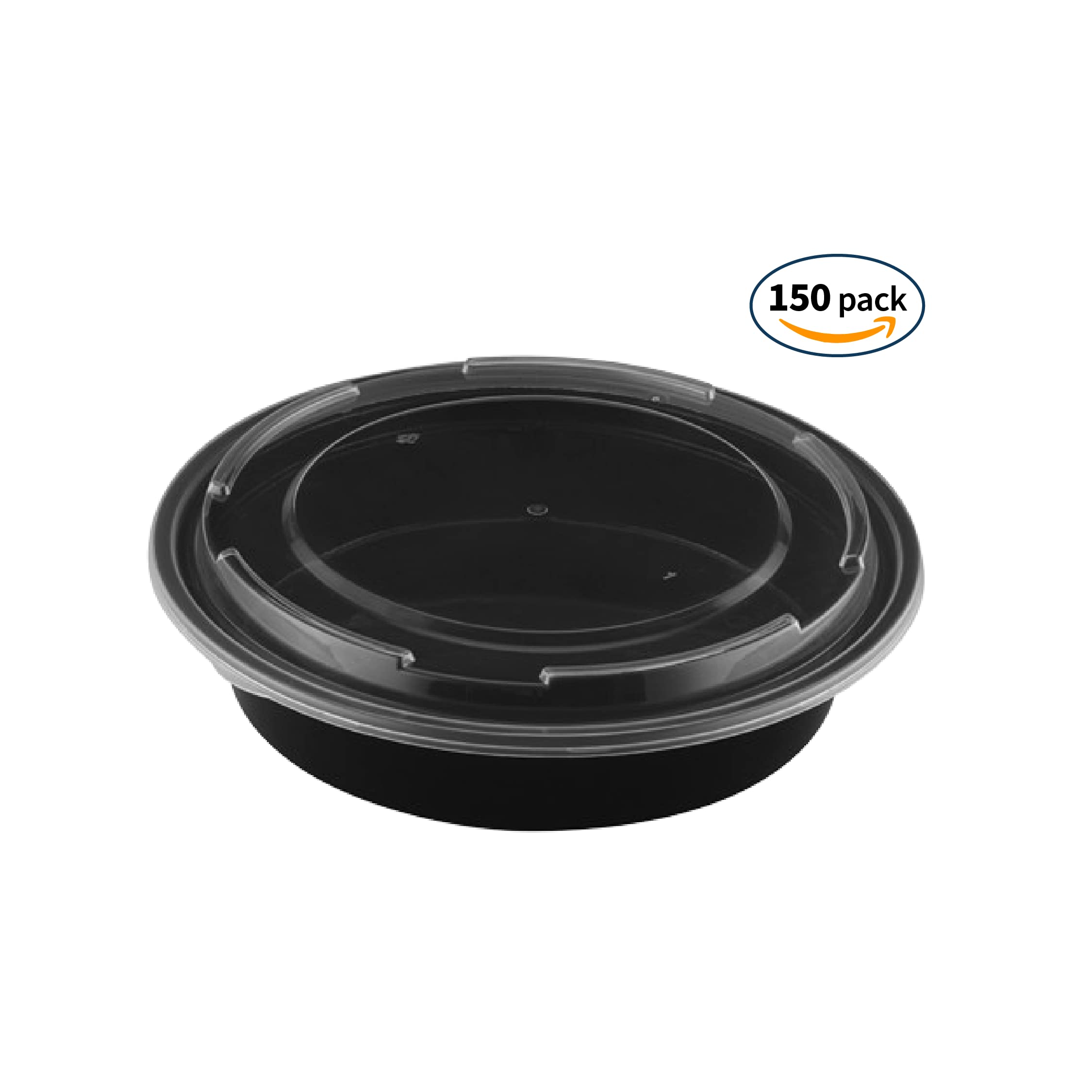 TIYA 48 oz Takeout Food Containers with Lids - Bulk 150 Pack Reusable Plastic Storage Bowls - Microwave & Dishwasher Safe, Leak-Proof for Meal Prep, Picnics, Parties & Leftovers - BPA-Free Round To-Go Containers