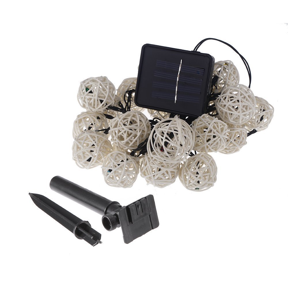 Solar Powered Fairy String Lights - 20FT 30LED Waterproof Rattan Ball Lights for Outdoor Garden, Indoor Christmas Party Decor | Perfect for Patio, Wedding, Backyard, Holiday & Home Decoration (White)