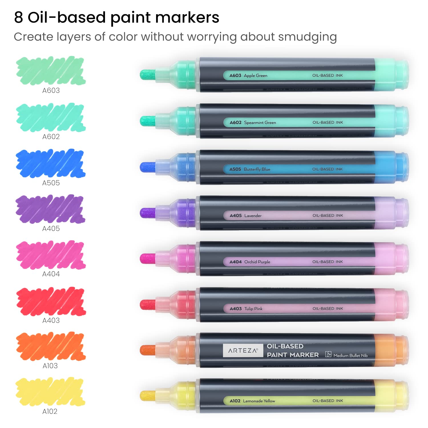 ARTEZA Pastel Oil-Based Markers 8-Pack - 2.5mm Bullet Tip Permanent Markers for Artists & Crafters - Quick-Drying, Large Barrel Art Supplies - Perfect for Sketching, Bullet Journaling & DIY Projects