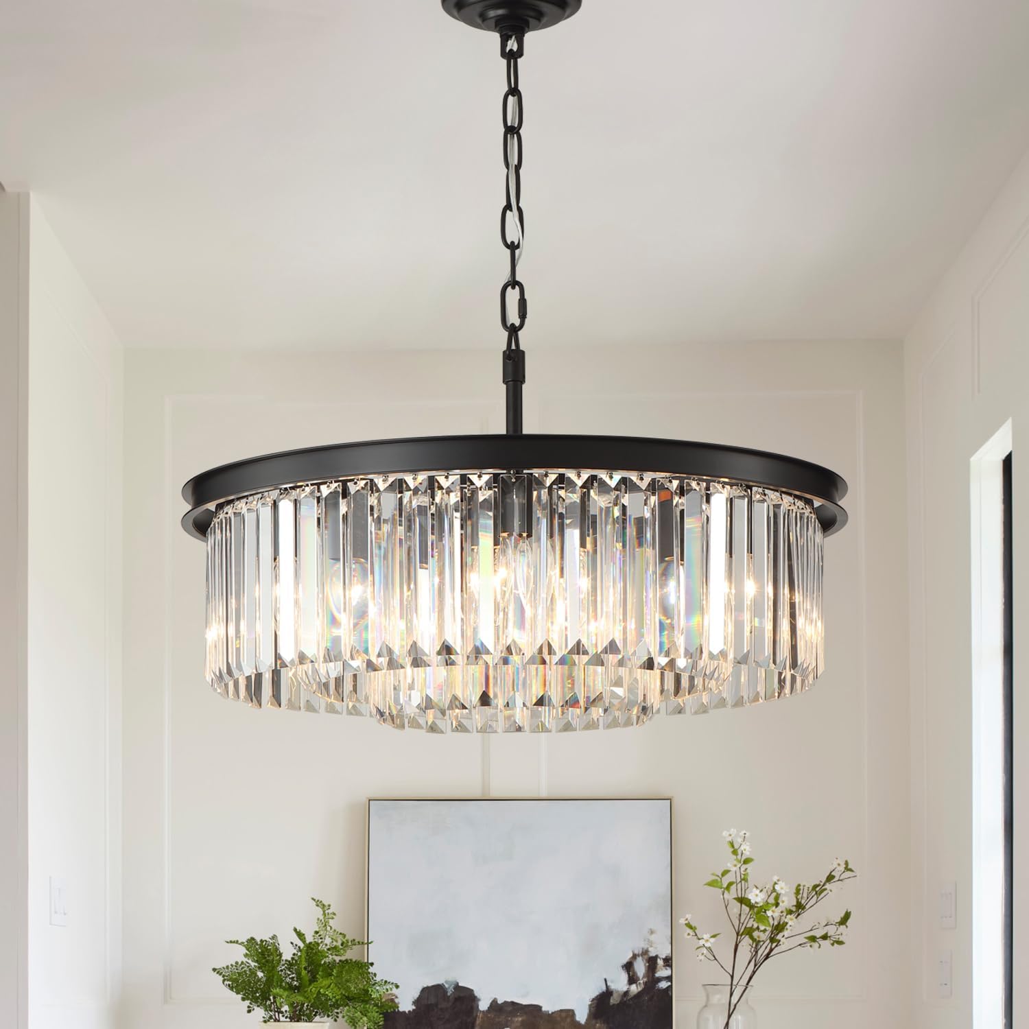 9-Light Modern Chandelier - Adjustable Height Black Metal Pendant Lighting Fixture (24
