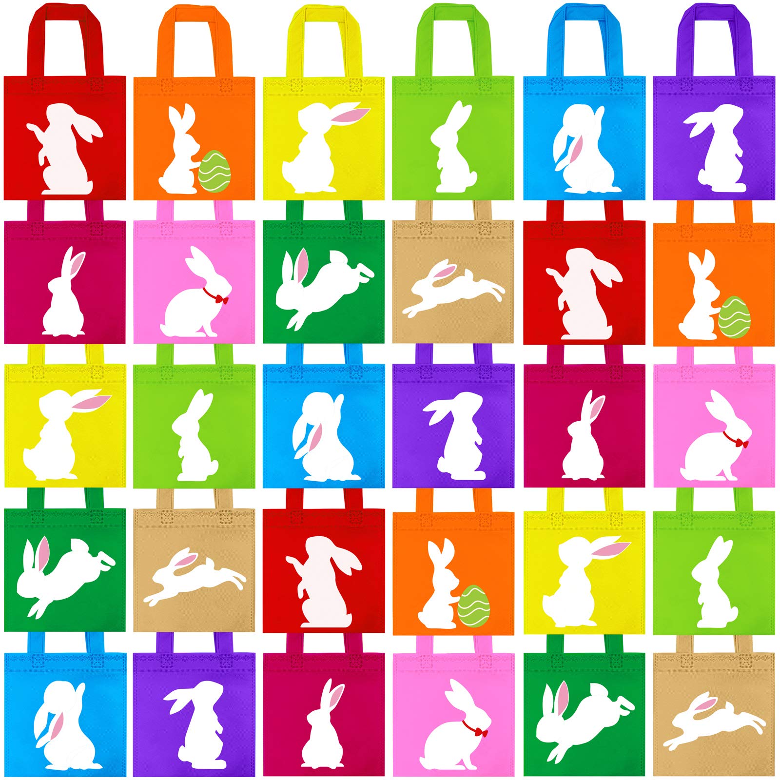 Elcoho 30-Piece Easter Bunny Treat Bags - 8x8 Inch Non-Woven Reusable Goodie Bags with Handles for Easter Party Favors, Egg Hunts & Spring Celebrations