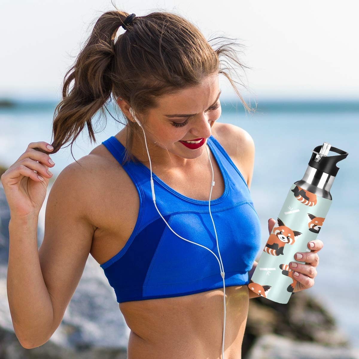 Blueangle Cute Red Panda Insulated Stainless Steel Water Bottle with Straw - BPA Free, Leak Proof, 24hr Temperature Retention - Perfect for Gym, Hiking, Camping & Outdoor Activities
