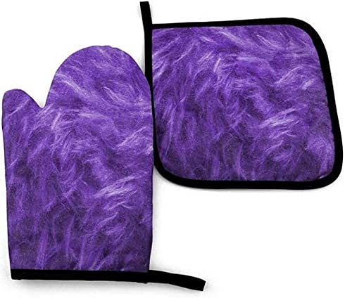 Heat Resistant Purple Oven Mitts and Pot Holders Set of 2 - Kitchen Cooking Gloves for Baking, Grilling & Food Handling
