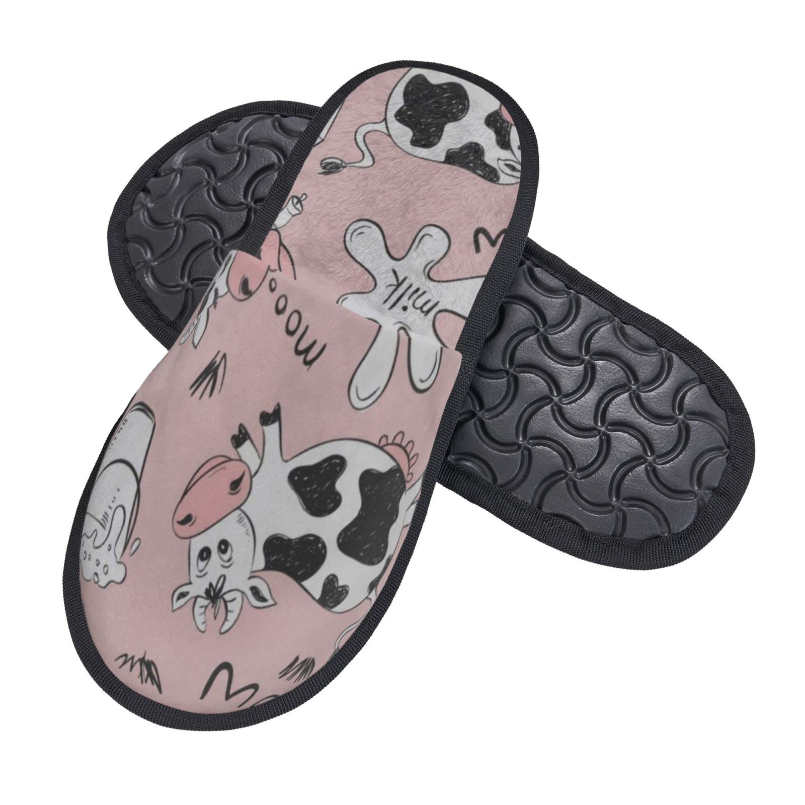 Cozy Plush Cow Print Indoor Slippers - Warm Fuzzy House Shoes for Men & Women - Perfect for Bedroom, Lounge & Winter Comfort