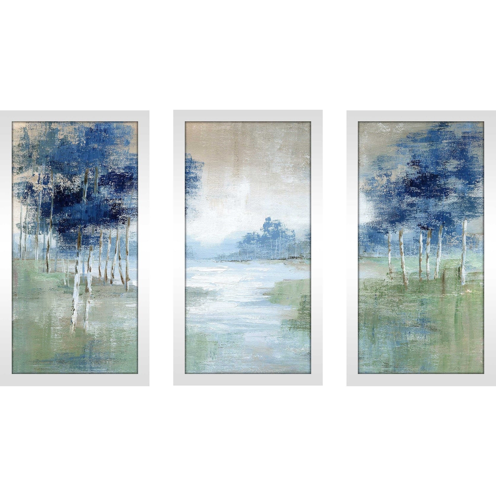 Birch River by Nan 3-Piece Acrylic Wall Art Set - Modern Abstract Landscape Painting for Living Room, Bedroom & Office Decor