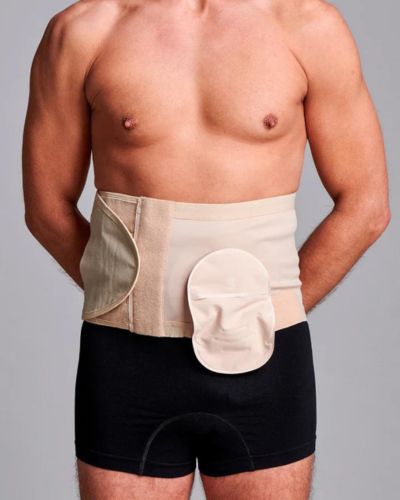 Unisex Adjustable Anti-Roll Ostomy Hernia Support Belt with Pouch Opening - 16cm/6inch, Large Size, Left Side, Beige | Ideal for Post-Surgery Recovery & Daily Comfort