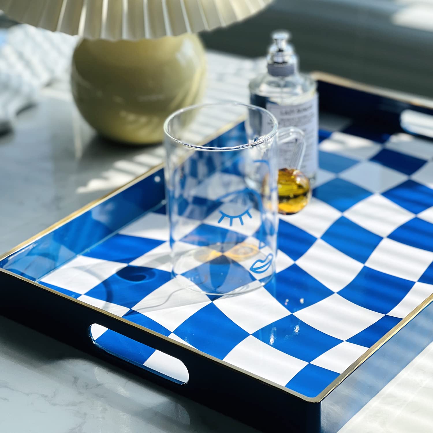 Zosenley Marble Pattern Plastic Tray with Handles - 15.6