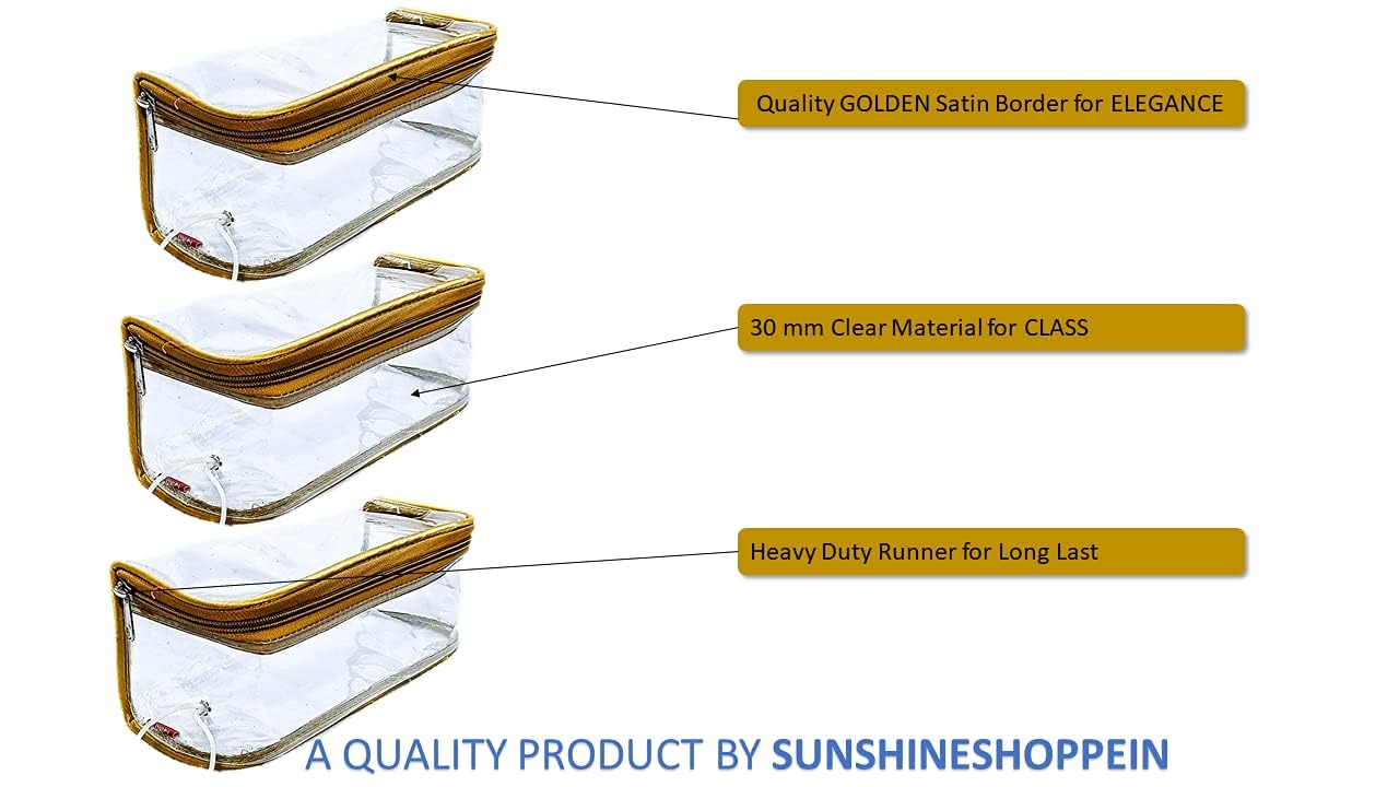 iShine Large Transparent & Gold Travel Zipper Pouch for Men & Women - Multipurpose Morning Organizer for Toiletries, Cosmetics & Travel Essentials (2-Pack) | Perfect for Airplane Carry-on, Gym Bag & Daily Use