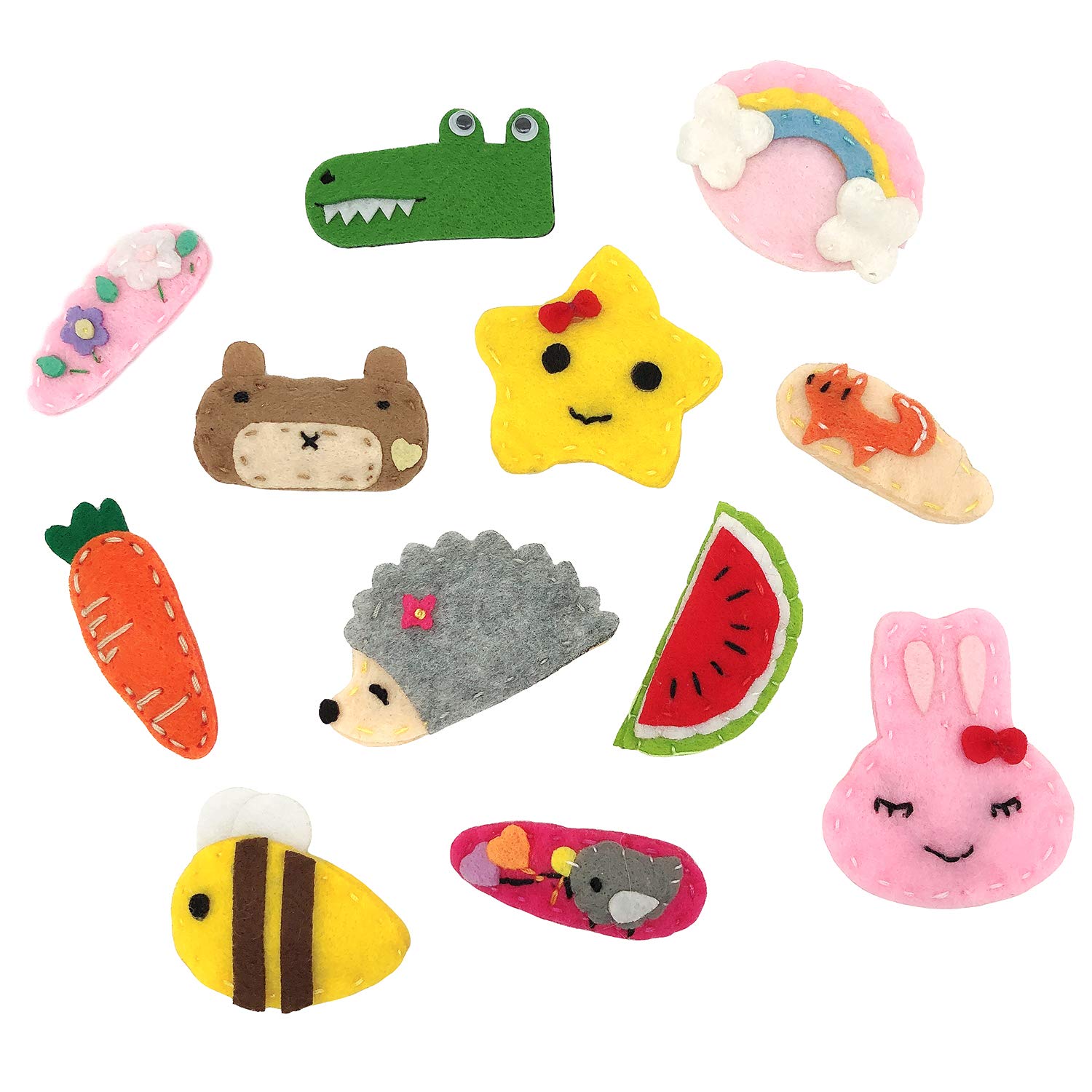 Elesa Miracle 12-Piece Baby Girl Hair Clips Set - Cute Animal Pattern Felt Snap Barrettes & Hair Bows for Toddlers & Kids - Perfect for School, Parties & Daily Outfits
