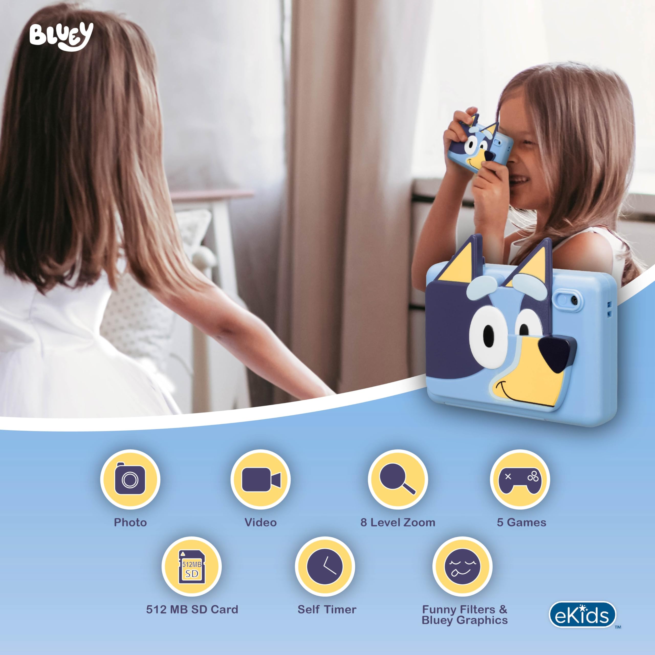 Bluey Kids Digital Camera with Video Recording, 32GB SD Card & Built-in Stickers - Fun Toy Camera for Kids, Perfect Gift for Bluey Fans - Capture Memories at Parties, Travel & Family Events