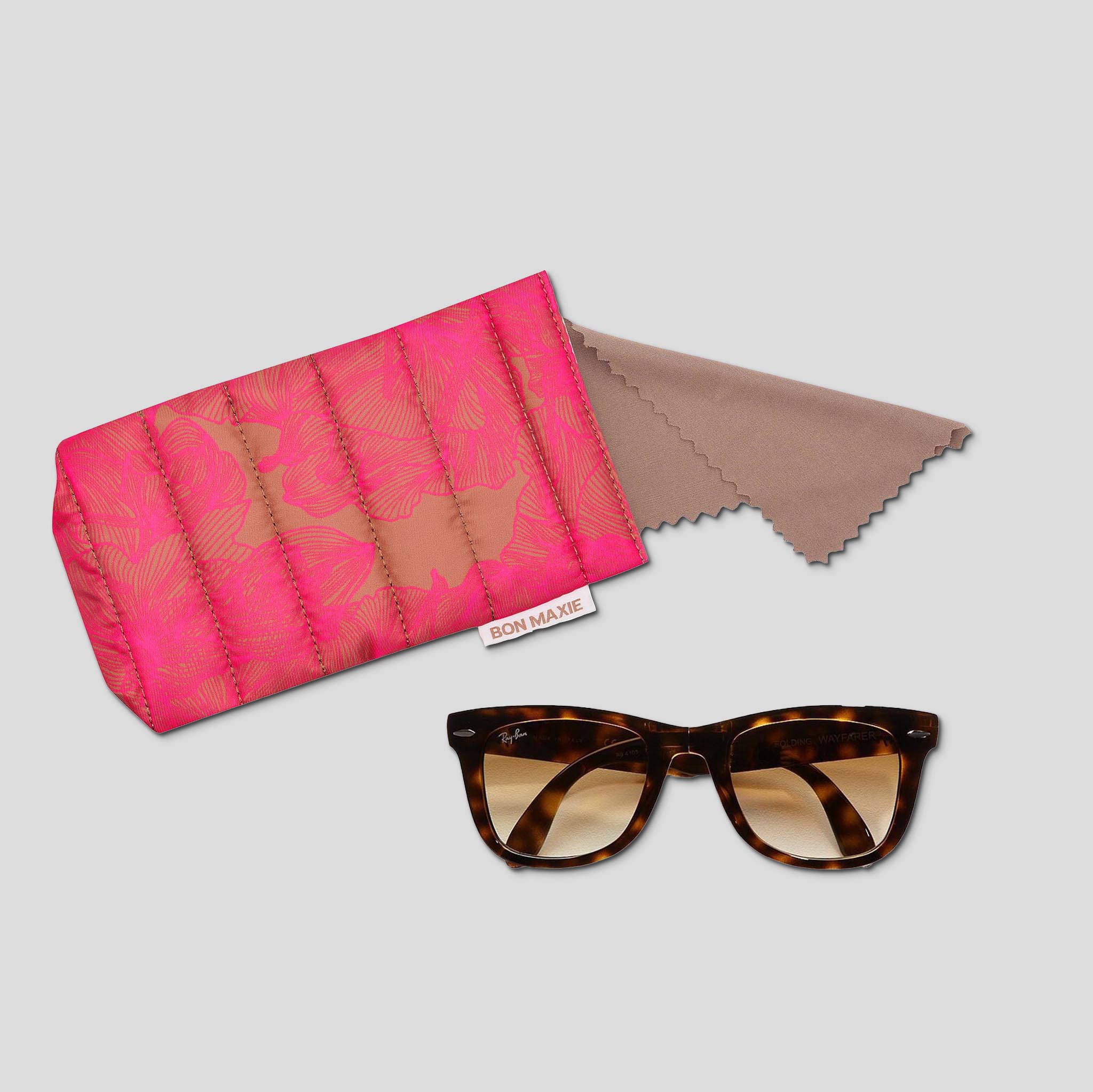 Easy Squeezy Glasses Case - Neon Pink/Tan Floral Design | Protective Eyewear Storage for Travel, Work & Everyday Use | Trendy Hard Shell Glasses Holder