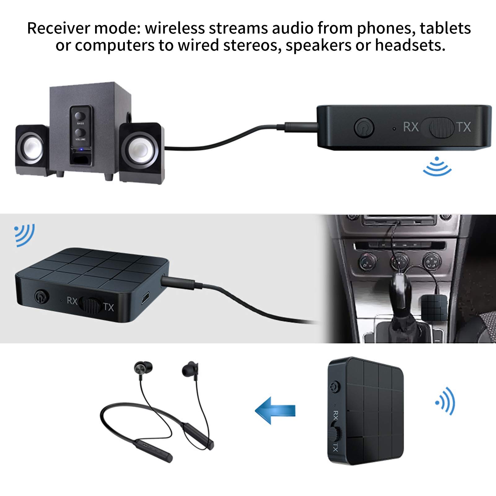 KN321 Bluetooth 5.0 Audio Transmitter & Receiver 2-in-1 Adapter for TV, PC, Laptop - Wireless Bluetooth Audio Converter for Headphones, Speakers, Smartphones, MP3/CD Players | Perfect for Home Theater, Gaming & Music Streaming