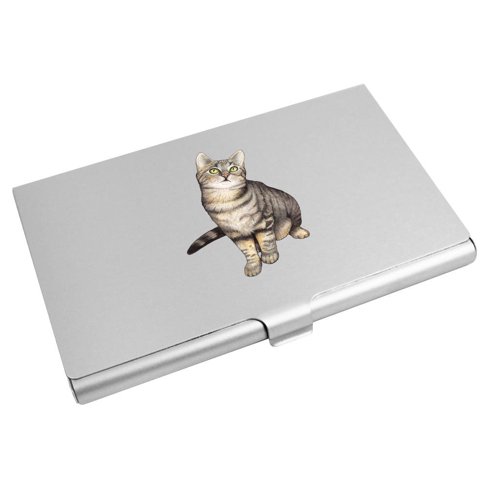 Azeeda 'Tabby Cat' Leather Business Card Holder & Credit Card Wallet - Stylish Cat Lover Gift for Office, Meetings, and Professional Networking (CH00016285)