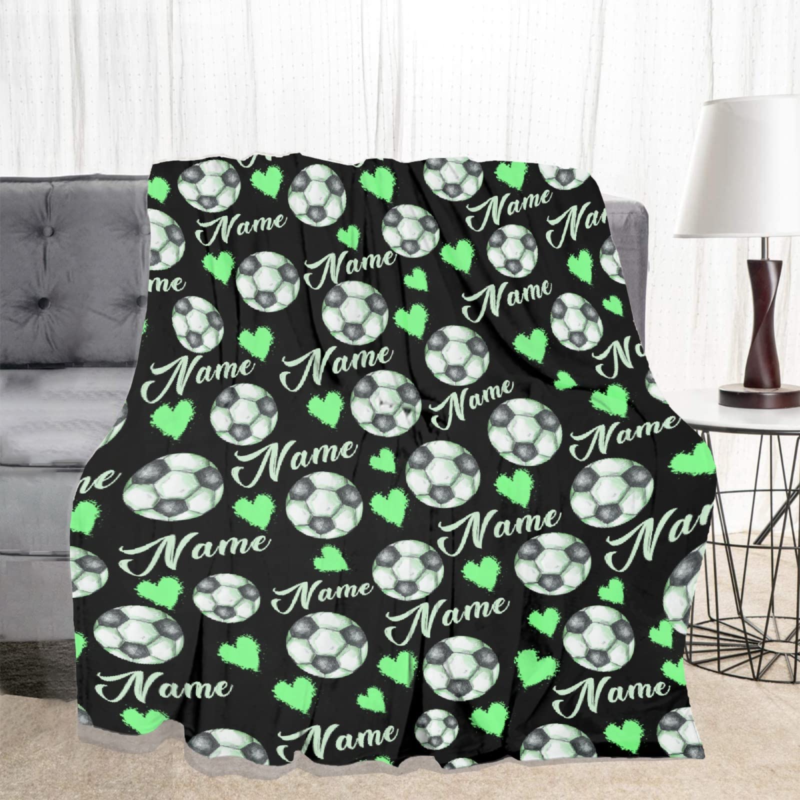 Personalized Soccer Blanket - Custom Name Oversized Plush Throw Blanket 120x90 Inches, Soft Warm Flannel Quilt for Men, Women, Kids - Perfect for Bed, Sofa, Game Room Decor & Sports Fan Gifts