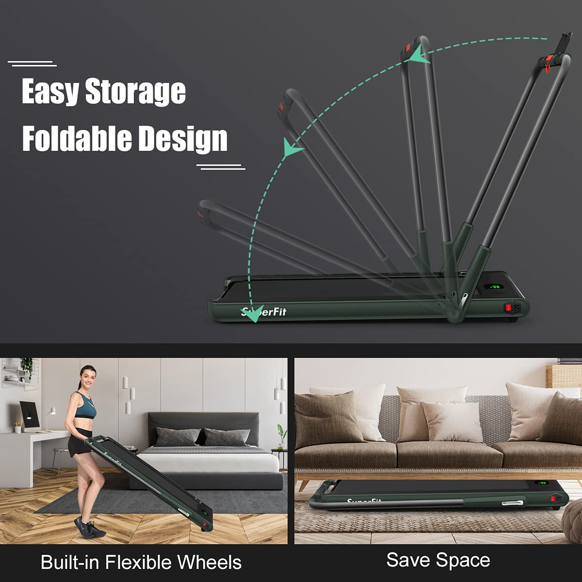 GYMAX Foldable Under Desk Treadmill with LED Display & Remote Control - Portable Walking Pad for Home Office, Small Space Workouts & Compact Home Gym - Perfect for Standing Desks, Apartment Fitness & Indoor Walking Exercise