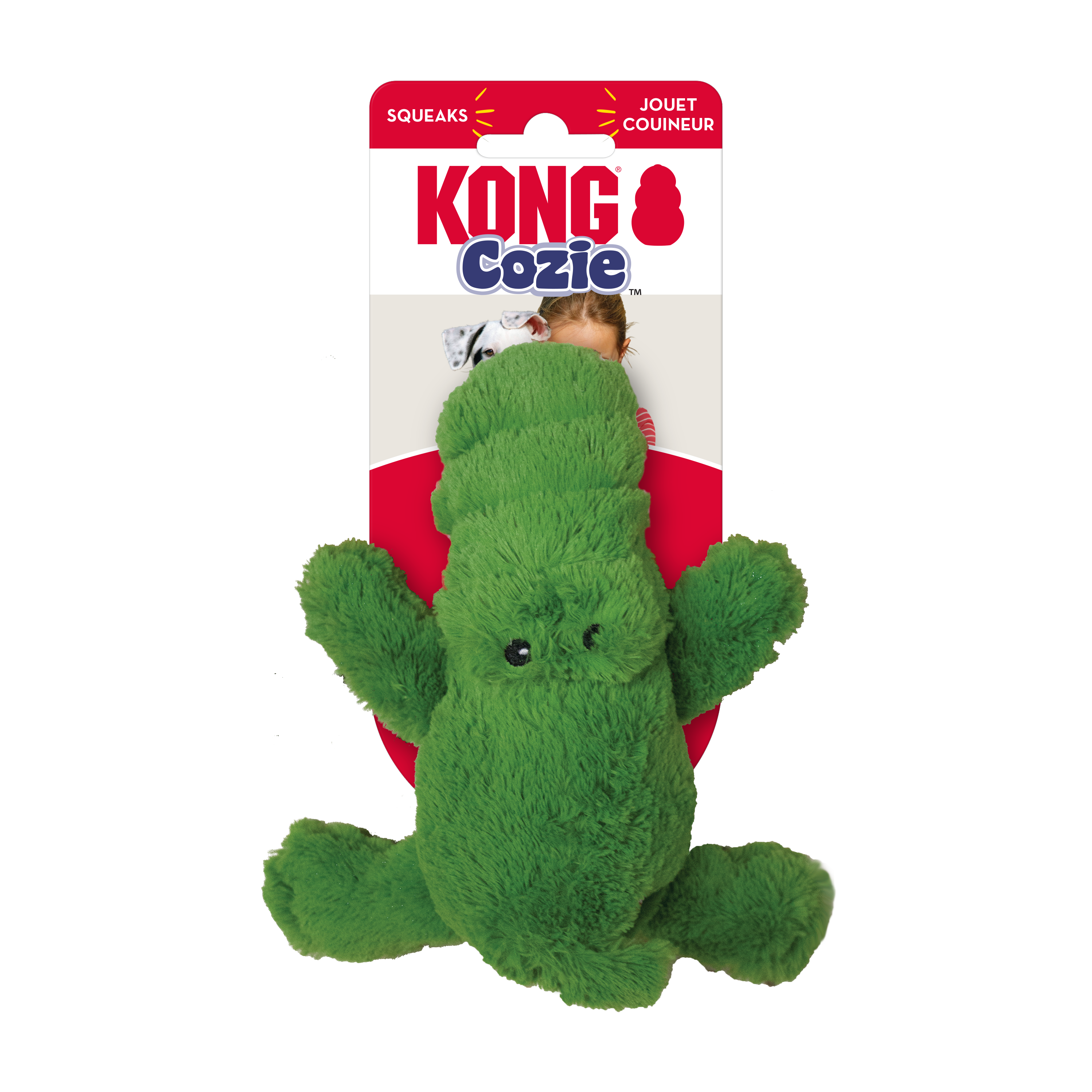 KONG Cozie Ali Alligator Plush Dog Toy with Squeaker - Soft Chew Toy for Small & Medium Dogs - Perfect for Playtime, Training & Comfort
