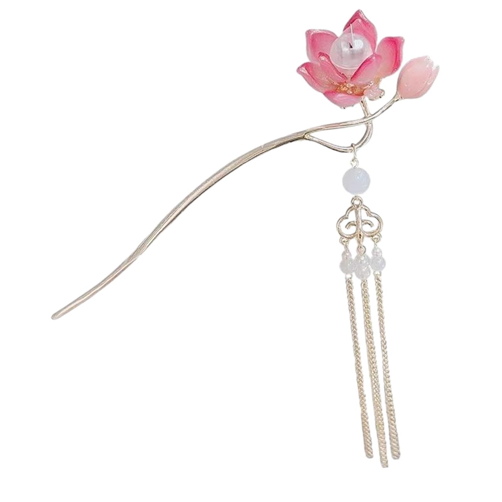 Lotus Flower Hairpins - Elegant Hair Brooch & Hair Accessories for Women | DIY Hairstyle Barrettes, Hairgrips & Hair Fork | Perfect for Weddings, Parties & Vintage Styling (Red)