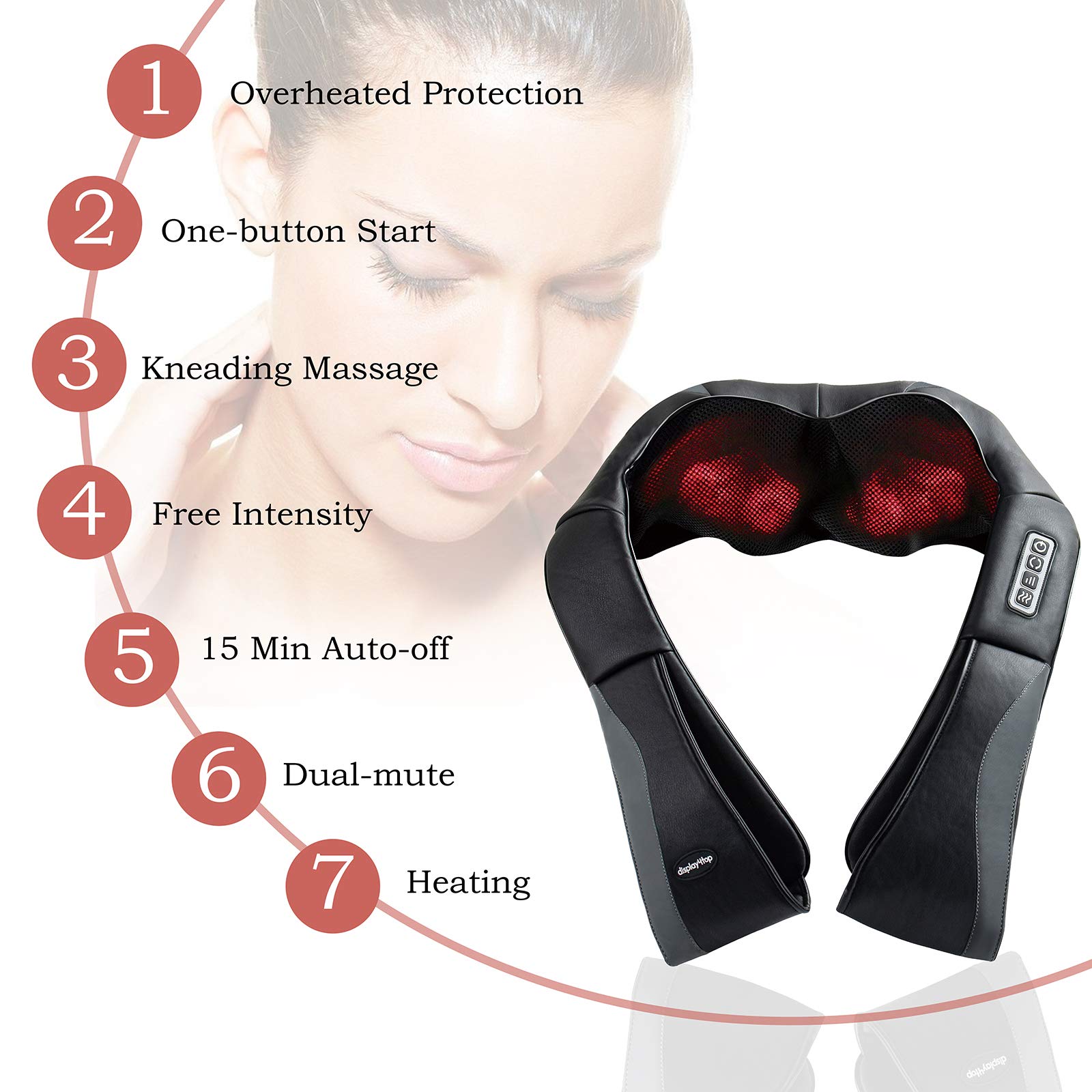 Display4top Electric Back Neck Shoulder Massager with Heat & Speed Control - Deep Tissue Massage for Pain Relief, Heated Rollers for Muscle Relaxation - Perfect for Home, Office & Car Use (Black & Grey)