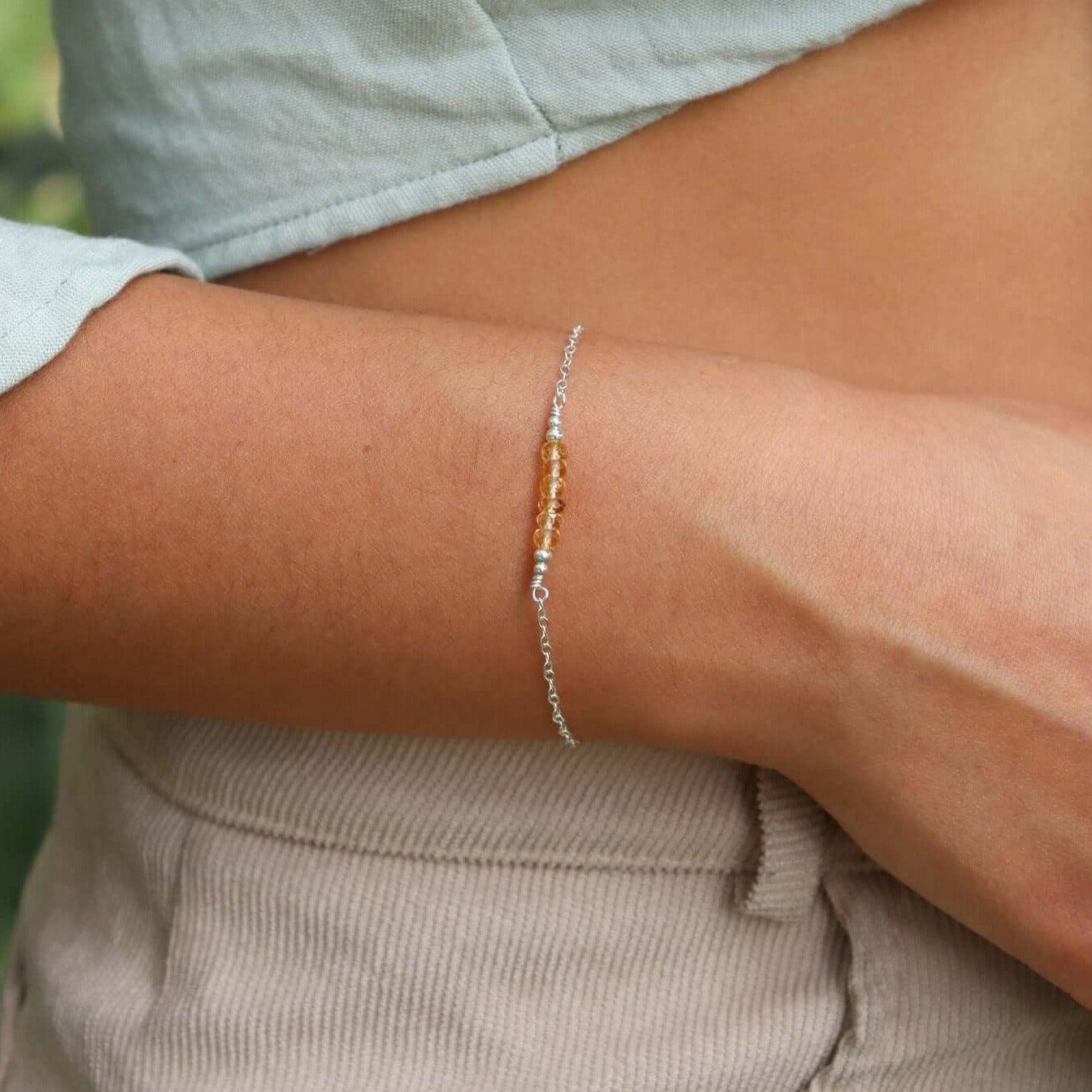 Sparkling Yellow Citrine Gemstone Faceted Bead Bar Bracelet for Women - Elegant Healing Crystal Jewelry for Everyday Wear, Meditation & Gifts