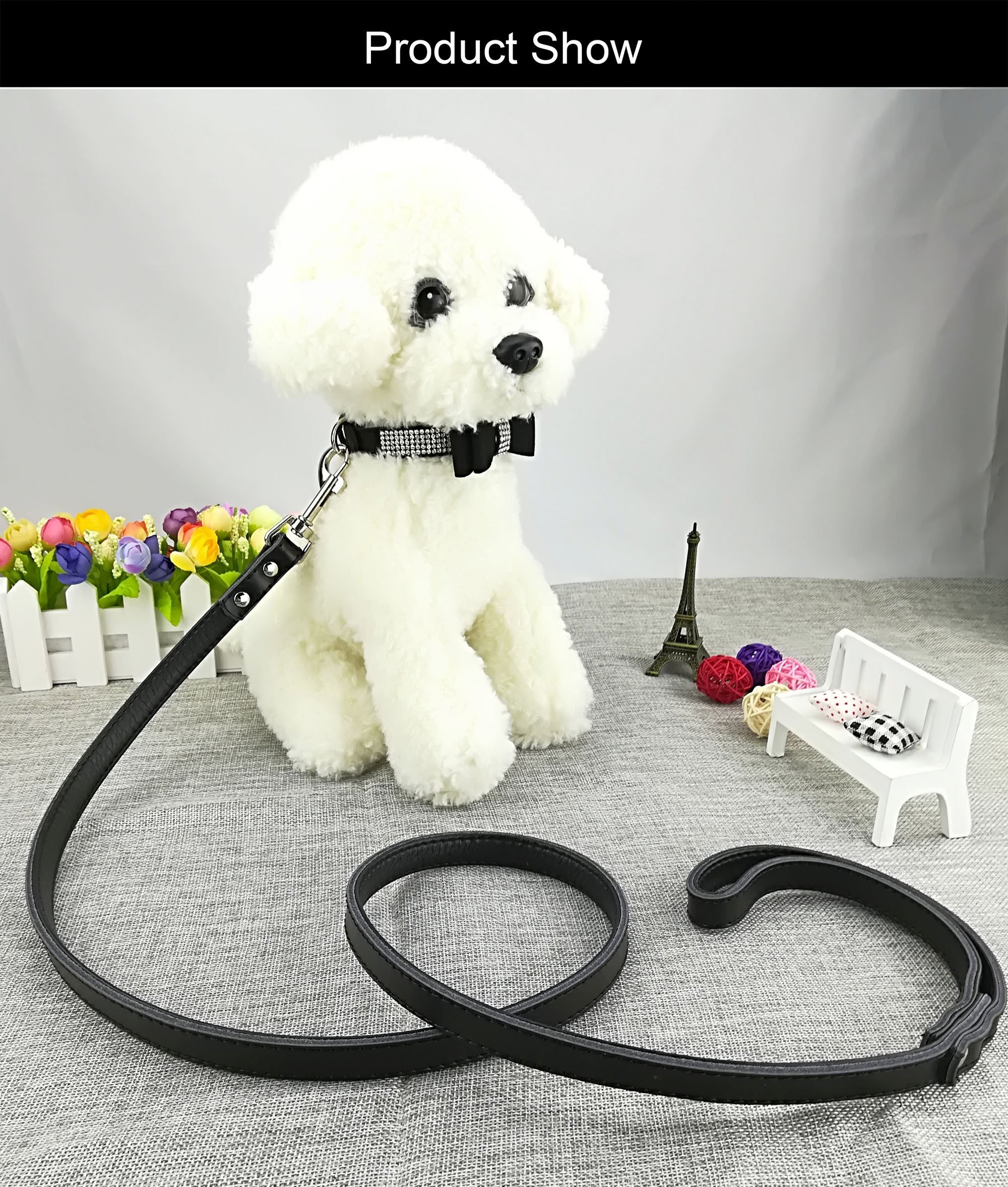 Stylish Dog Collar with Bow Tie & Matching Leash Set - Sparkling Bling Pet Accessories for Small Dogs & Puppies | Perfect for Daily Walks, Pet Parties & Photo Shoots