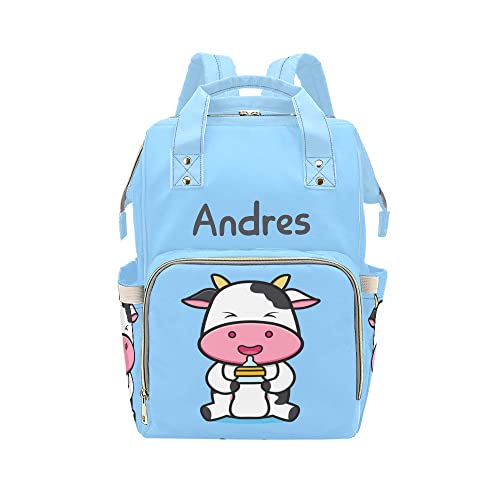 Personalized Blue Cow Diaper Backpack - Travel & Nursing Bag for Parents